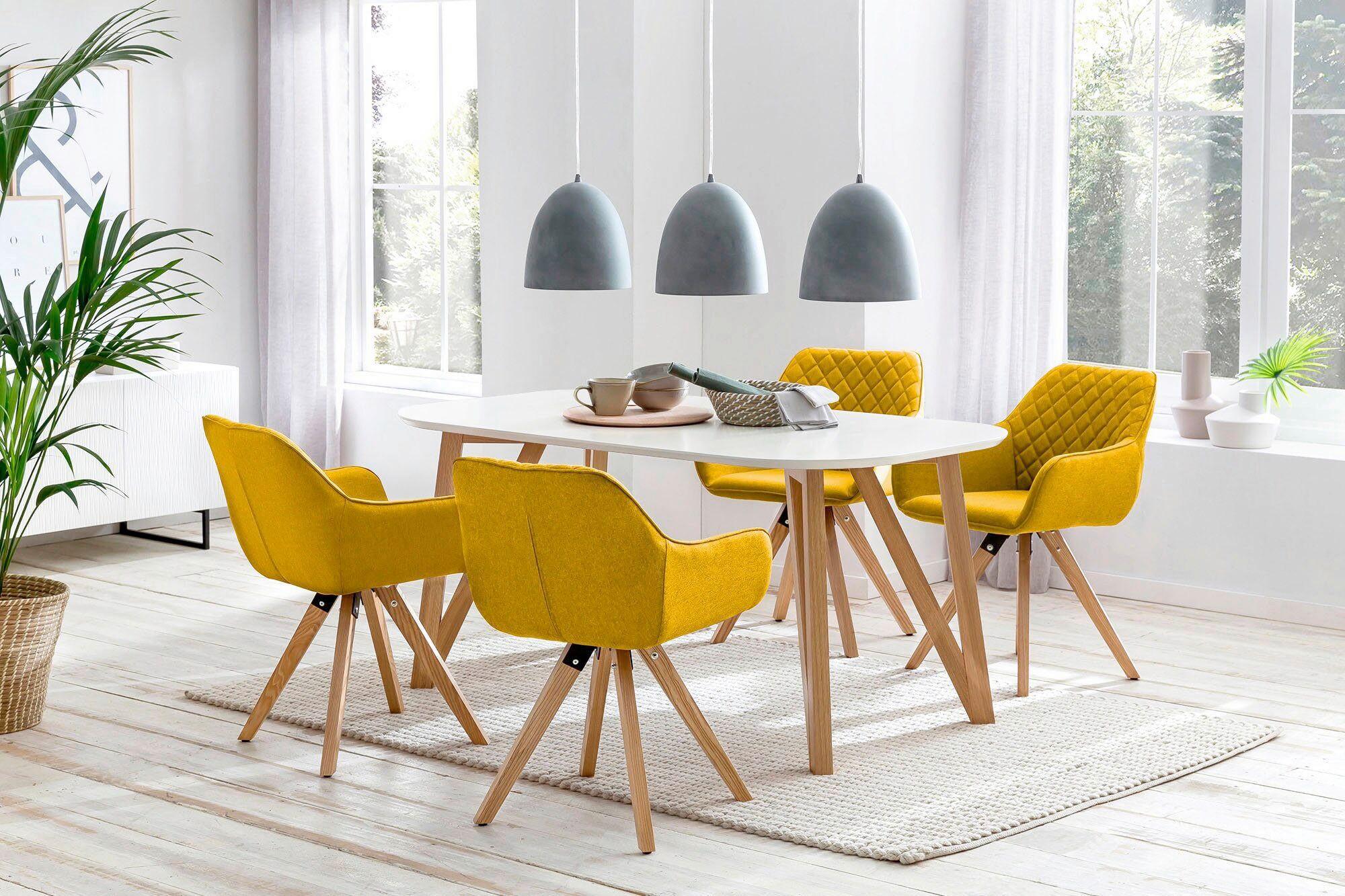 JEDÁLENSKÁ ZOSTAVA 5-TLG. ESSGRUPPE TISCH WEIß - žltá/biela, Modern, drevo/kompozitné drevo (180/90/76cm) - MID.YOU