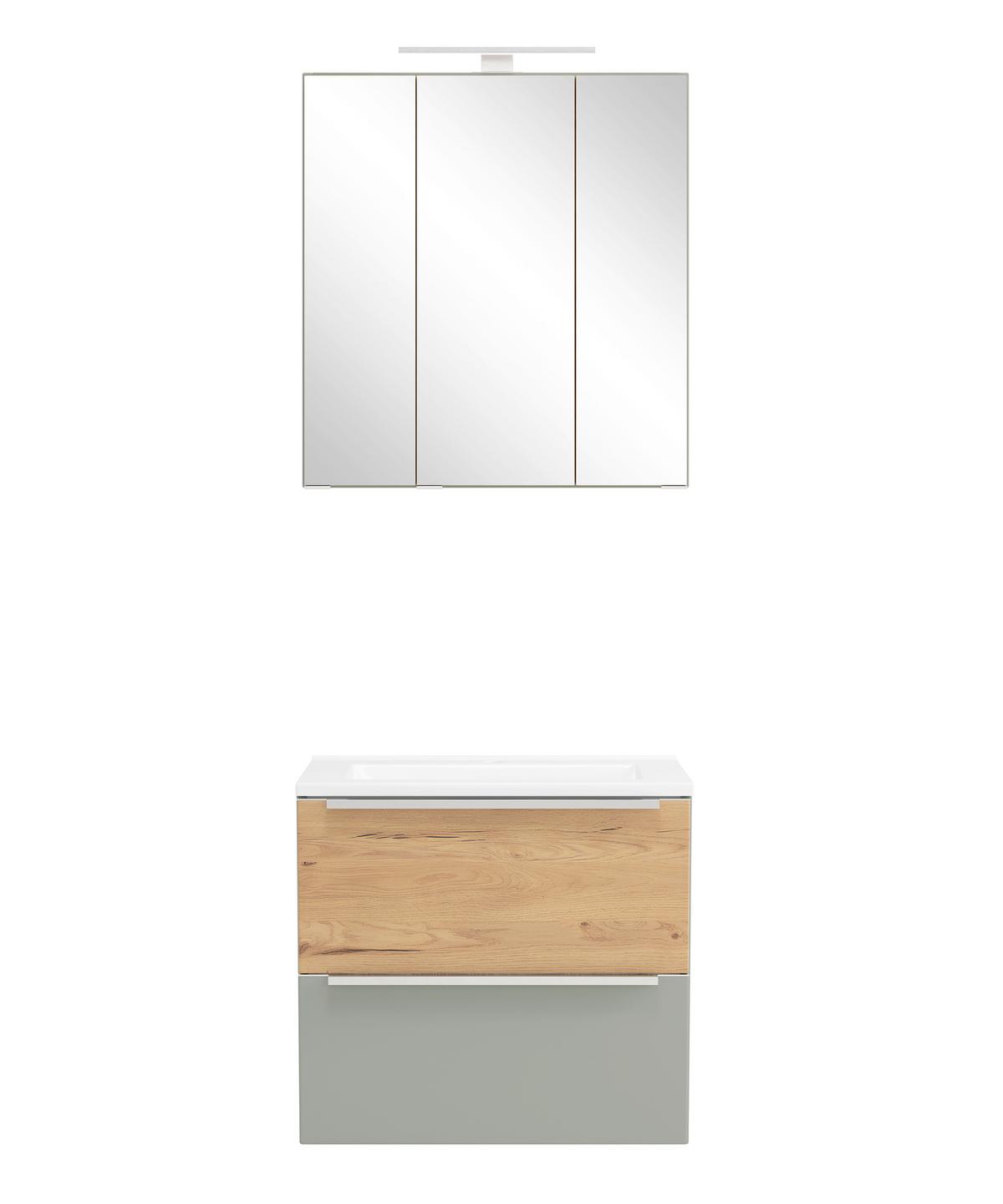 Badezimmer Verona Grau/Wildeiche 2-teilig - Schilfgrün/Wildeiche, Trend, Glas/Holzwerkstoff (60cm) - Held
