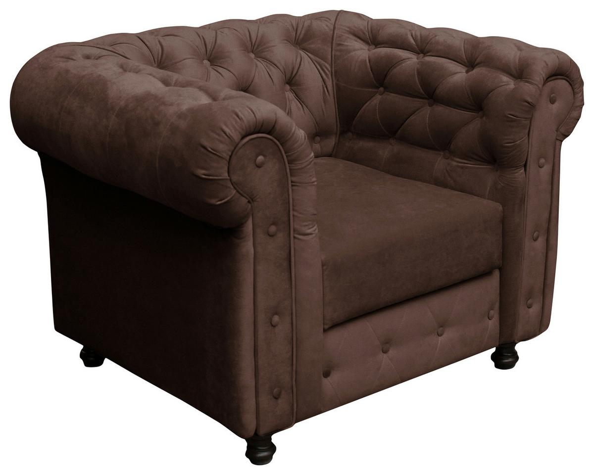 Chesterfield-Sessel Cardiff - Wengefarben/Braun, Basics, Textil (110/80/90cm) - P & B