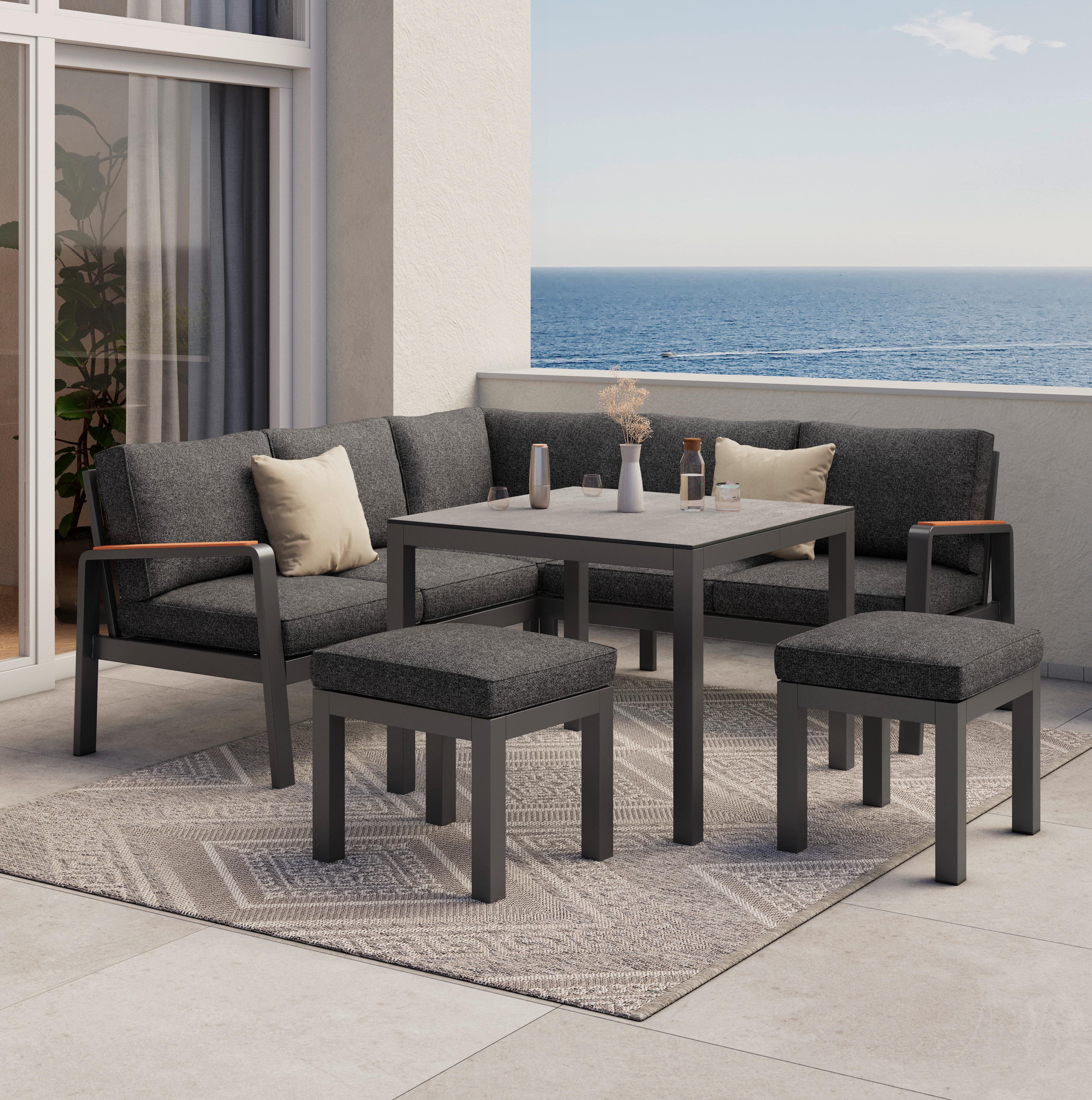 Loungegarnitur 4-Tlg Sorrent Metall/Textil/Glas mit Kissen - Anthrazit/Schwarz, MODERN, Keramik/Textil (193/193cm) - Beldano