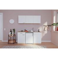 Miniküche mit Kühlschrank + Kochfeld 150 cm Weiß/Eiche - Eichefarben/Weiß, Basics, Holzwerkstoff (150cm) - Respekta