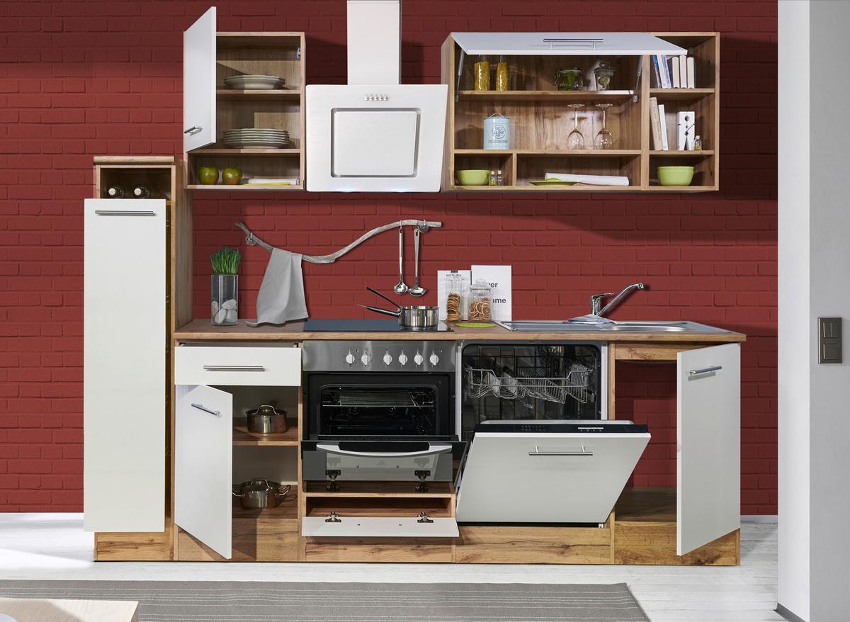 Küchenzeile ohne Geräte B: 250 cm Weiß/Wildeiche Dekor - Wildeiche/Weiß, Basics, Holzwerkstoff (250/205/60cm) - Respekta