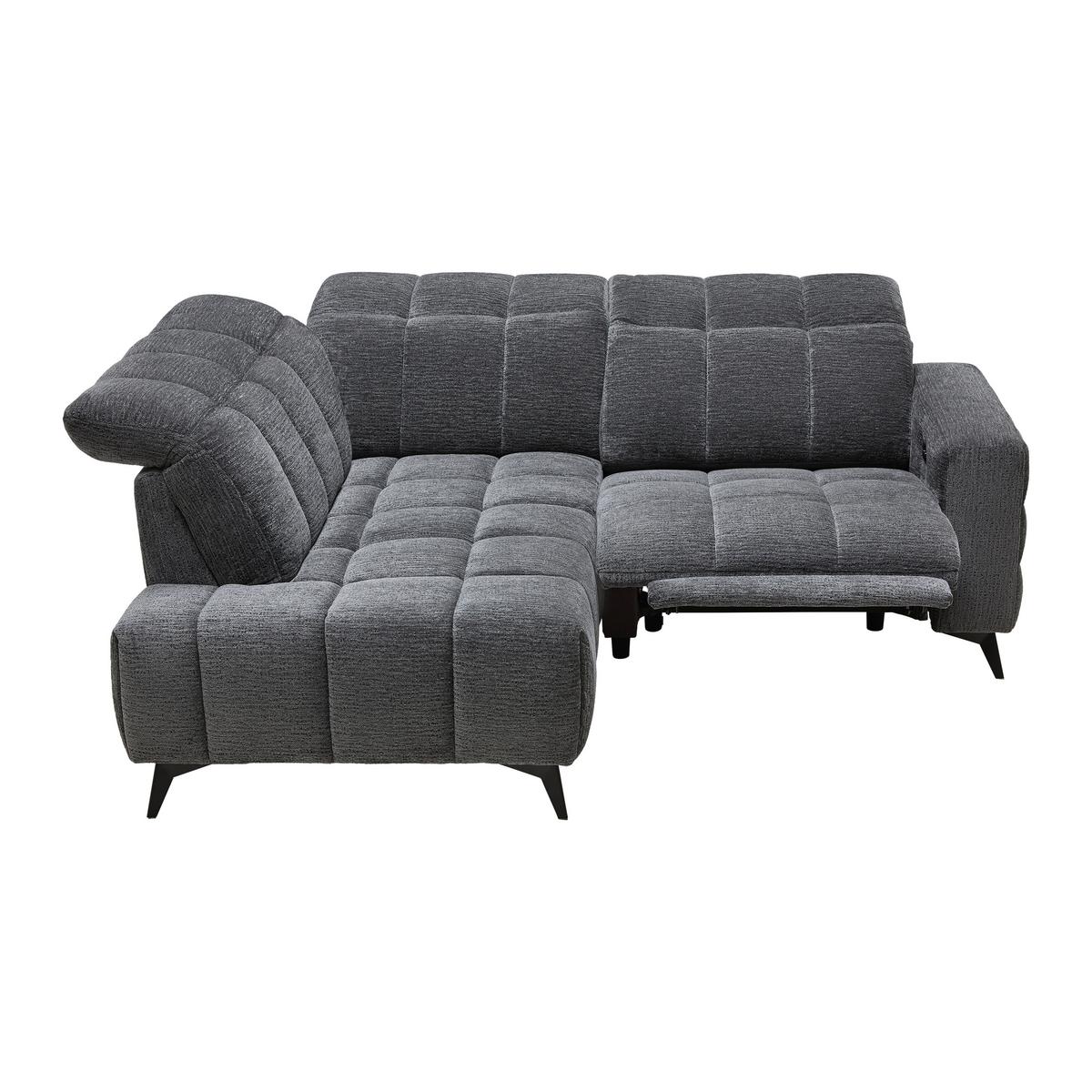 Rohová sedačka PARIS, levá, tmavě šedá, el.relax.funkce - černá/tmavě šedá, Konvenční, kov/dřevo (182/215cm) - Mömax