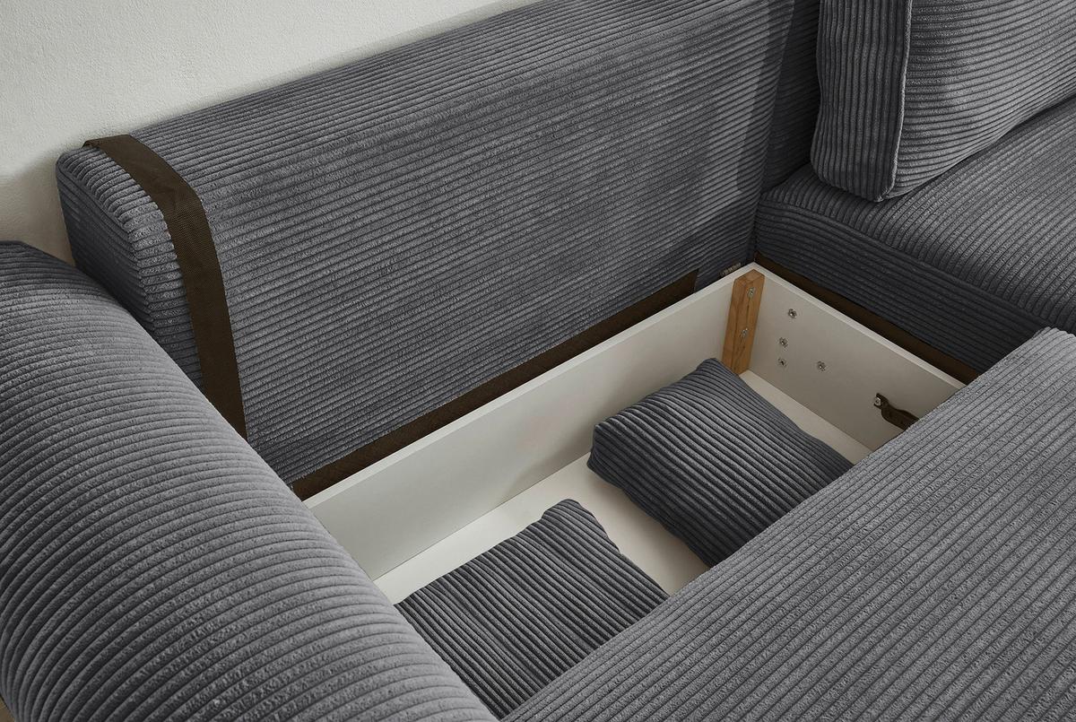 Ecksofa Mit Schlaffunktion Angelina Anthrazit Kord - Anthrazit/Schwarz, Basics, Textil (255/92/185cm) - MID.YOU