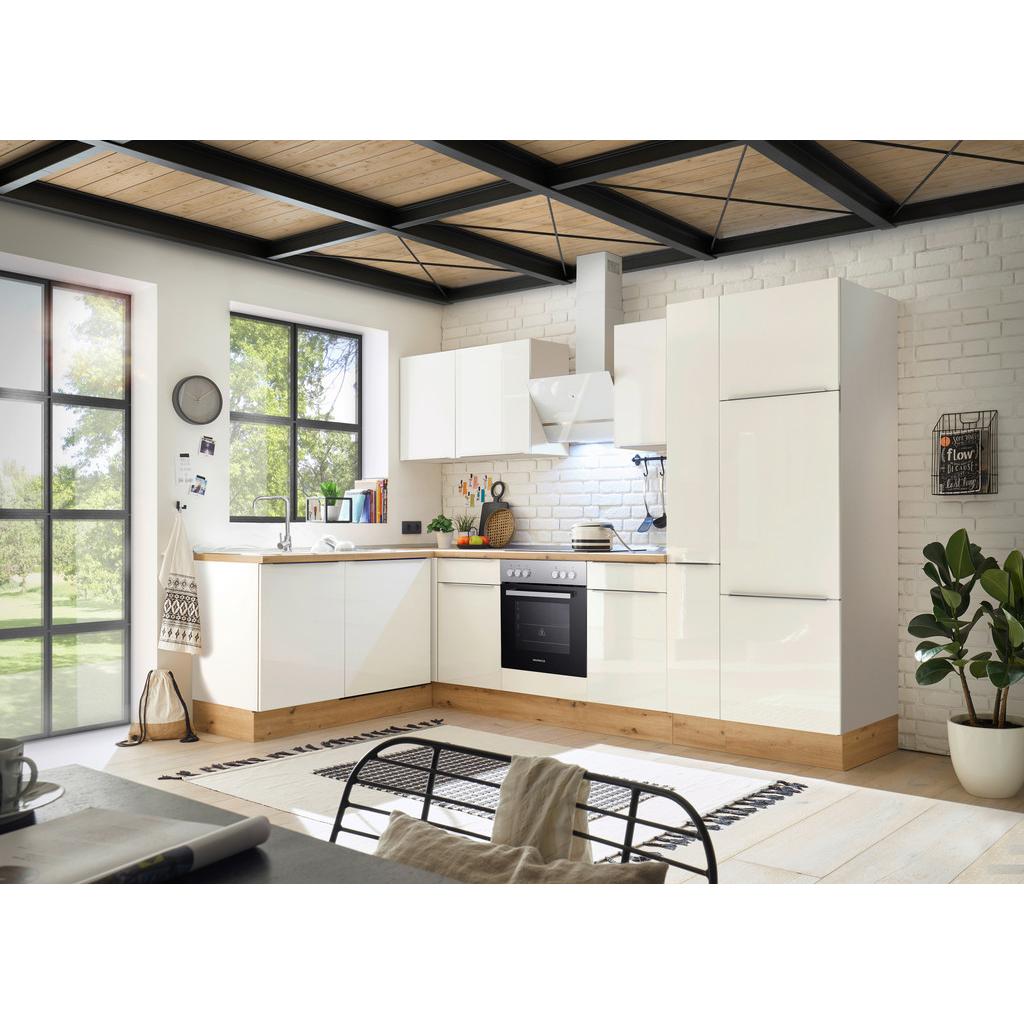 Eckküche mit Geräten 310x170 cm Weiß/Eiche Dekor, Modern