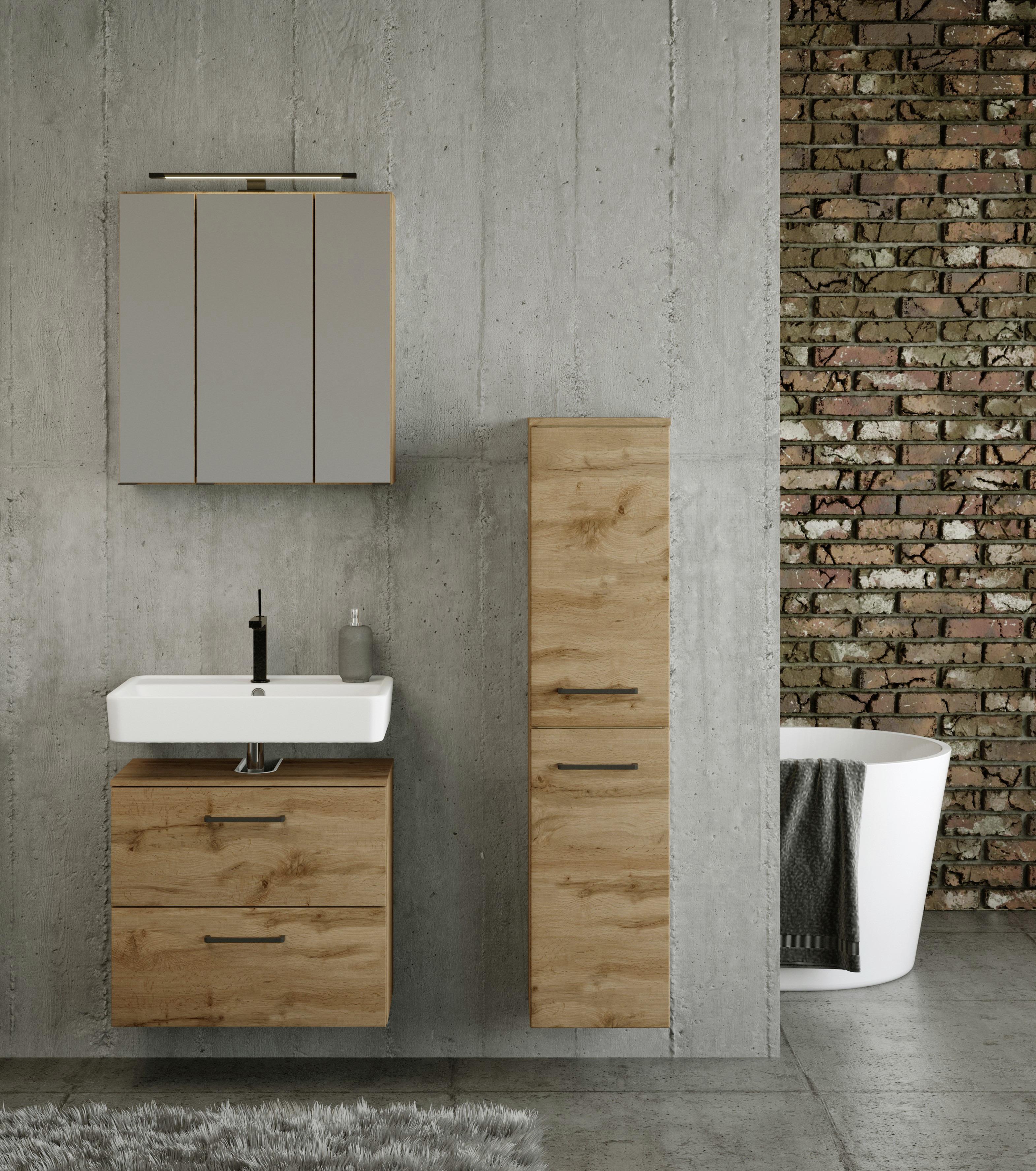 Badmöbel-Set Manchester B: 90 cm Eiche Wotan Dekor - Eichefarben, MODERN, Holzwerkstoff (90cm) - Held
