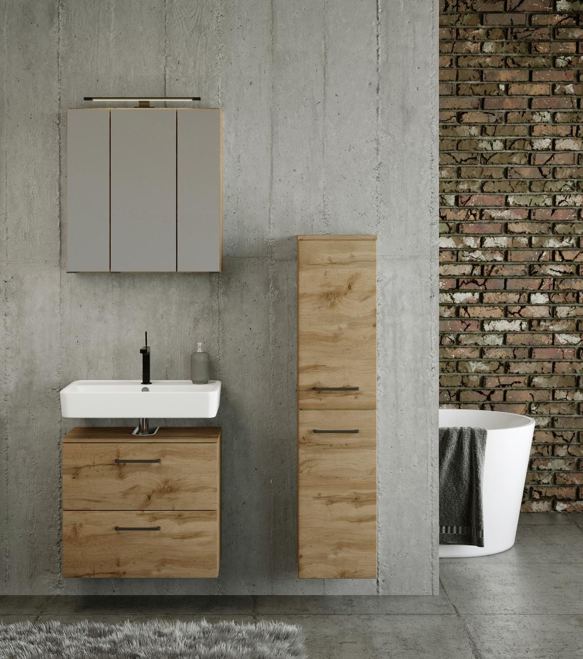 Badmöbel-set Manchester B: 90 Cm Eiche Wotan Dekor - Eichefarben, MODERN, Holzwerkstoff (90cm) - Held