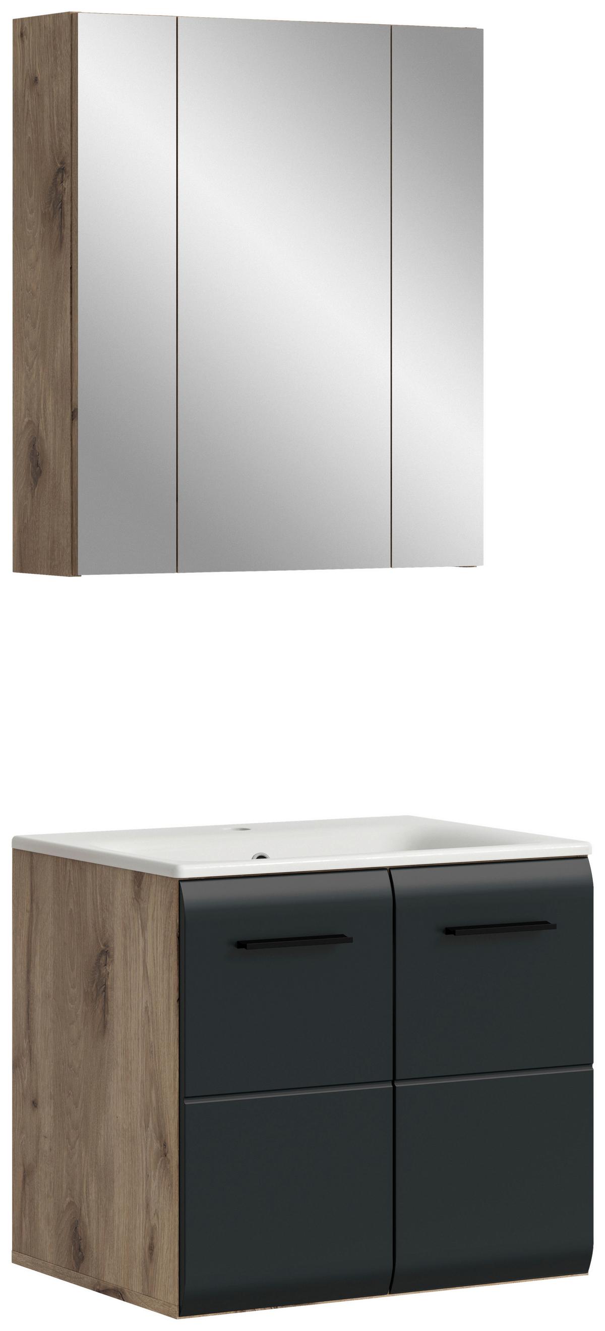 Kúpeľňa Ice 2-dielna, čierna/dub tmavy - čierna/biela, Basics, kompozitné drevo/plast (60cm) - MID.YOU