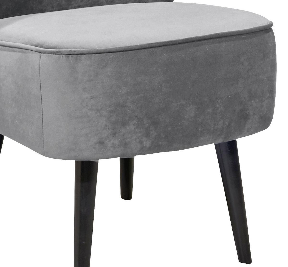 Polsterstuhl Lord Samtbezug Grau, Beine: Massivholz - Schwarz/Grau, Trend, Holzwerkstoff/Textil (65/89/70cm) - MID.YOU