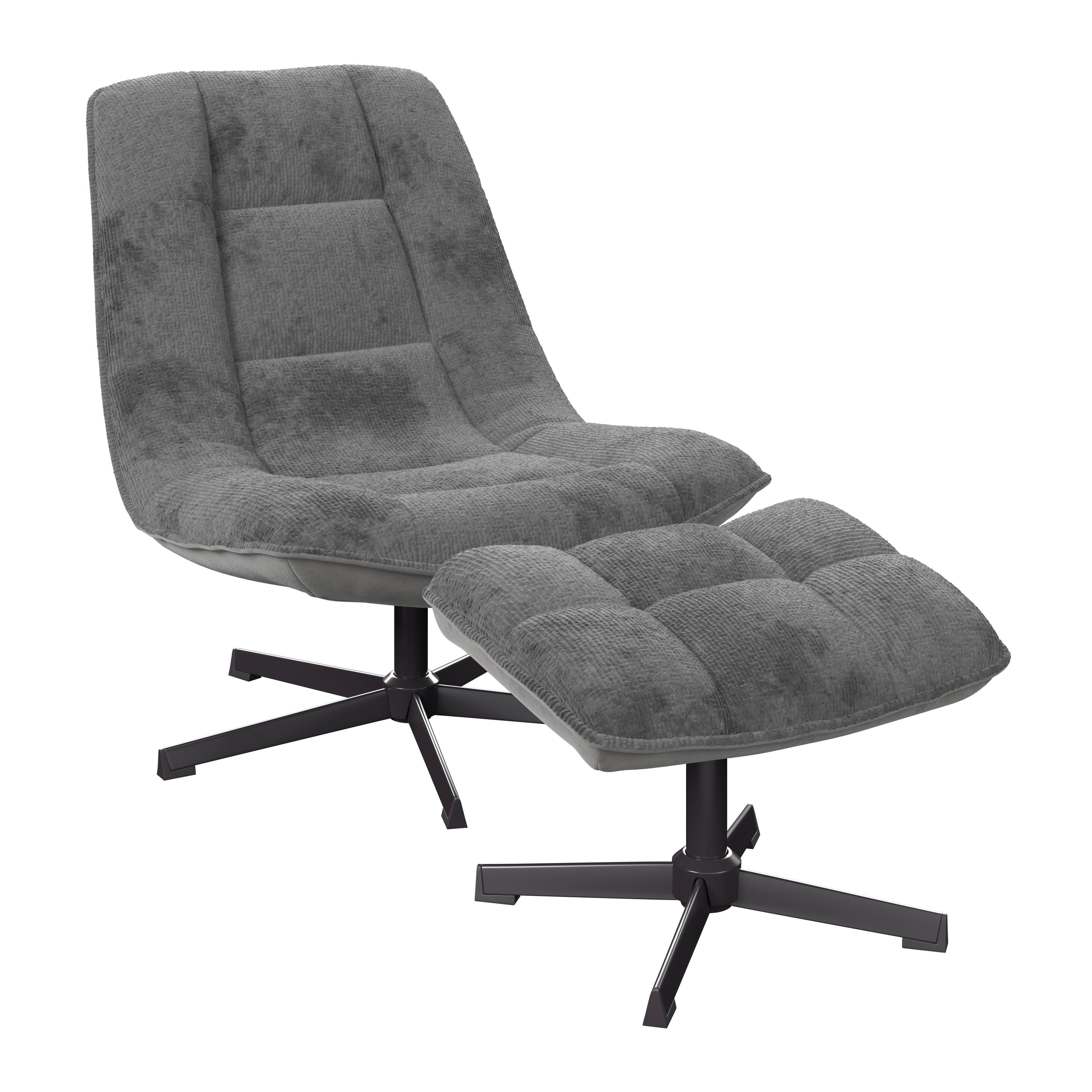 Relaxsessel Sofia Chenille grau, B: 77 cm - Schwarz/Grau, MODERN, Textil/Metall (77/88/94cm)