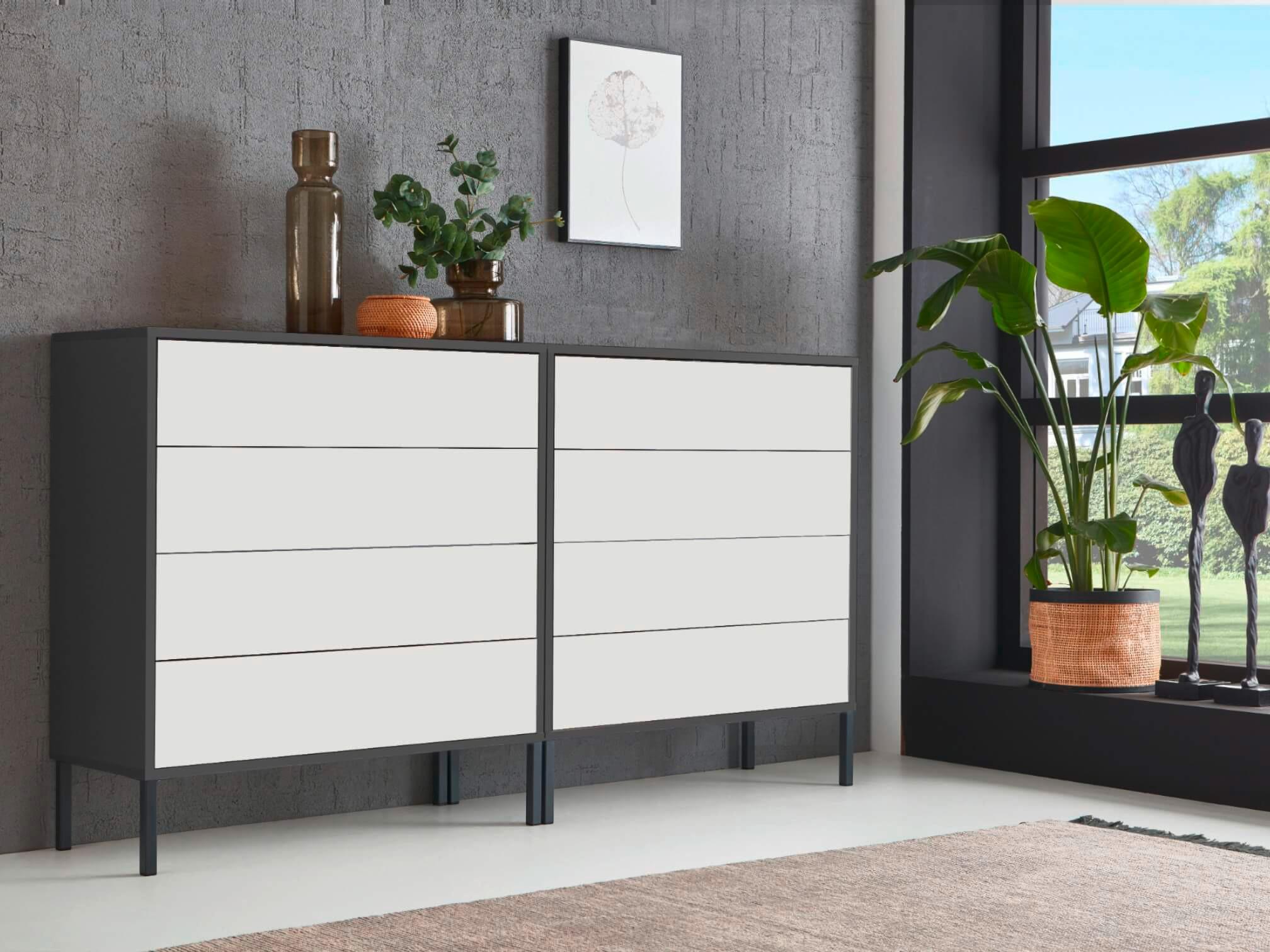 Sideboard Mailand1b:158cm Anthrazit/Weiß - Anthrazit/Weiß, MODERN, Holzwerkstoff (158/86/33cm) - MID.YOU