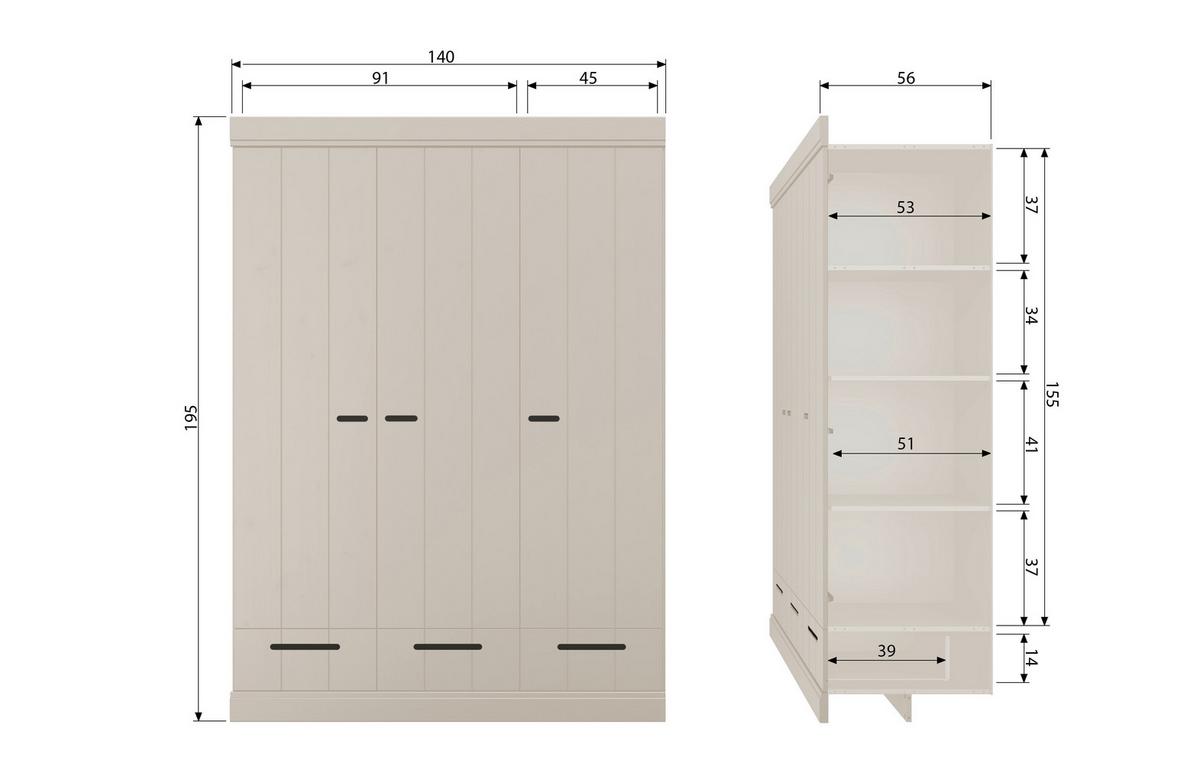 Drehtürenschrank Connect, Hellgrau B: 140 Cm - Hellgrau, Design, Holz (140/195/53cm) - Livetastic