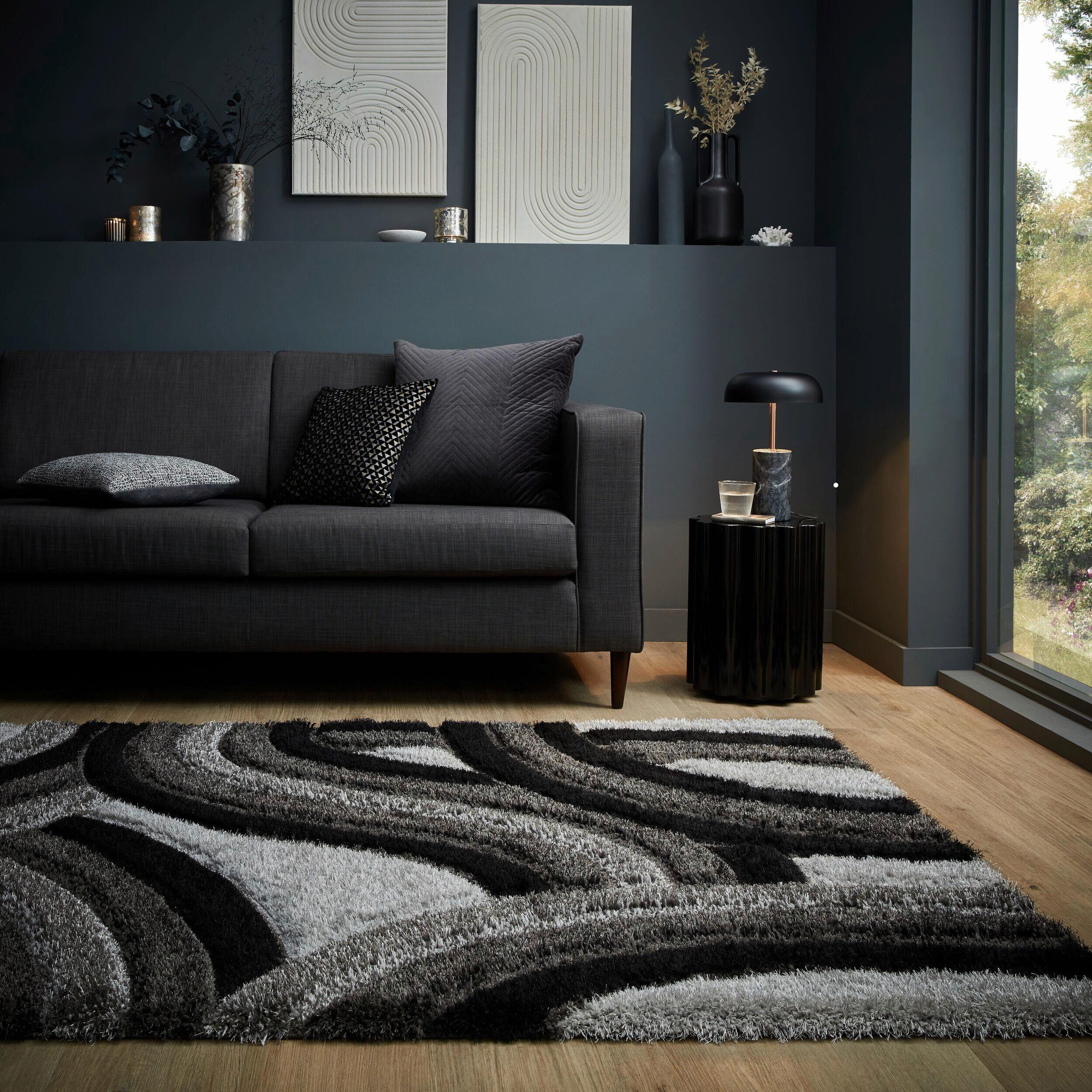 Shaggy Velvet Carved Grey/bla 120x170 - Schwarz/Grau, Basics, Textil (120/170cm)