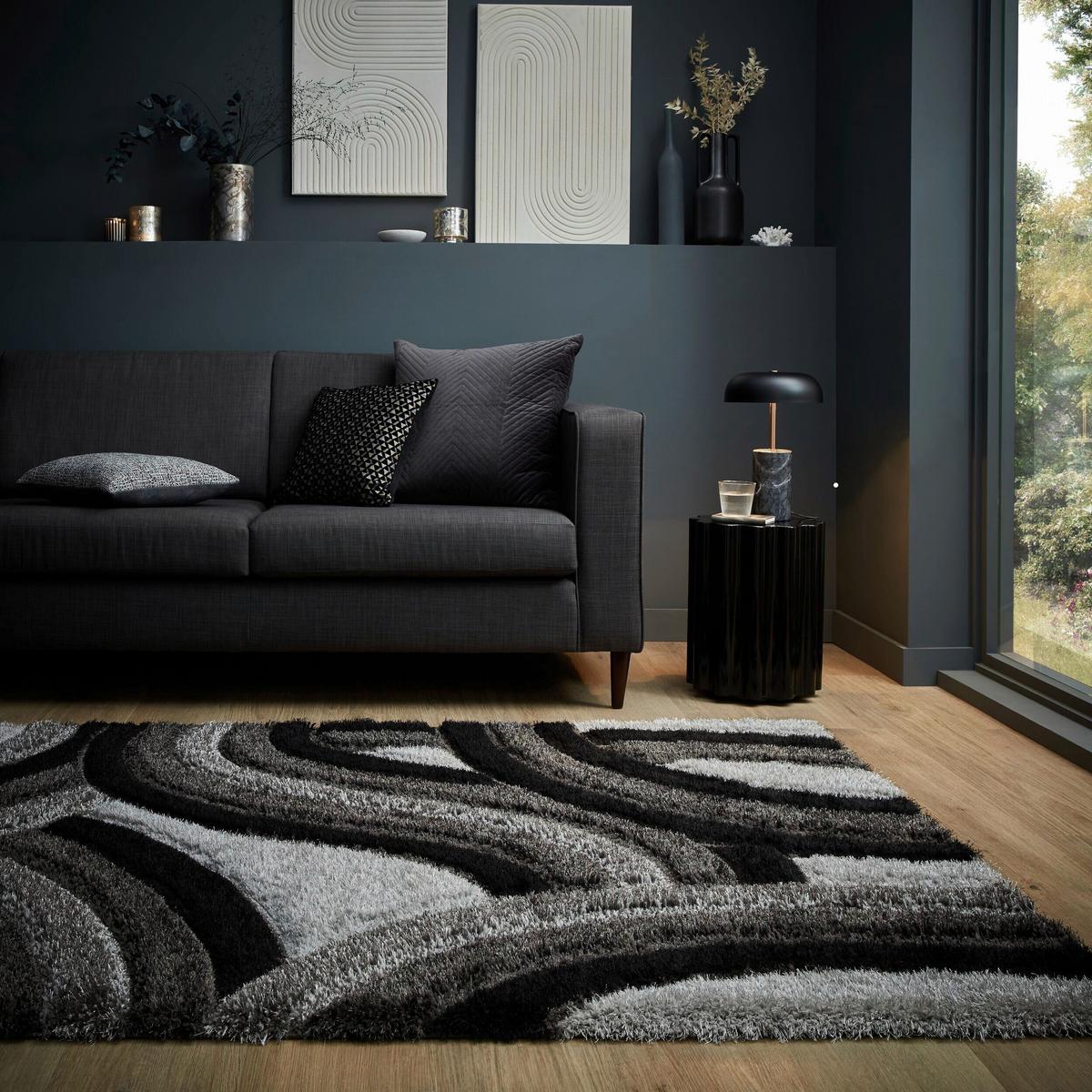 Shaggy Velvet Carved Grey/Bla 200x290 - Schwarz/Grau, Basics, Textil (200/290cm)