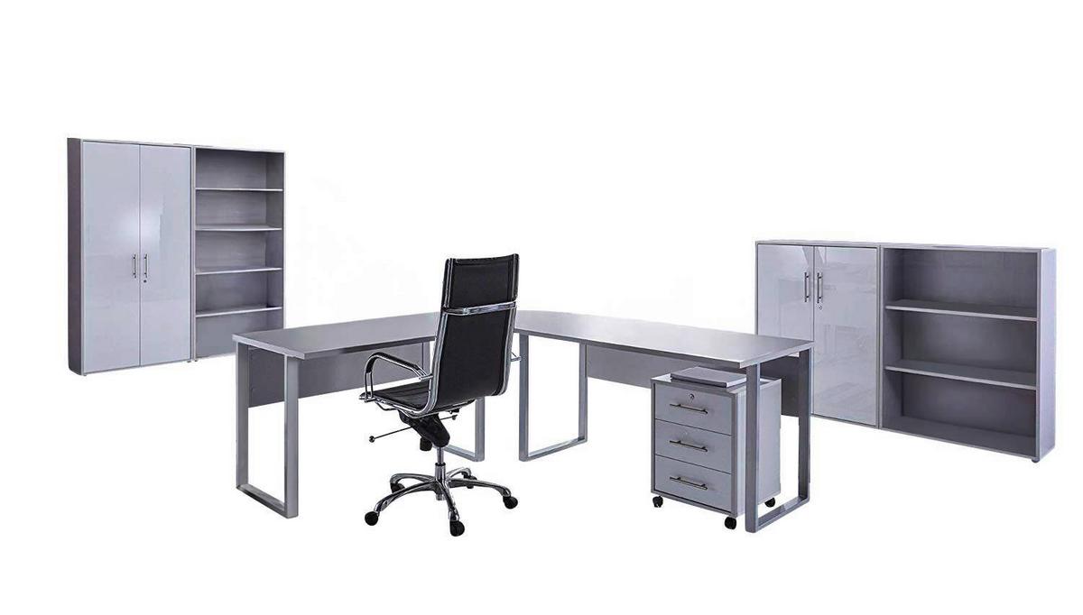 Büro Office Edition Set Grau/weiß Hochglanz - Weiß Hochglanz/Grau, MODERN - MID.YOU