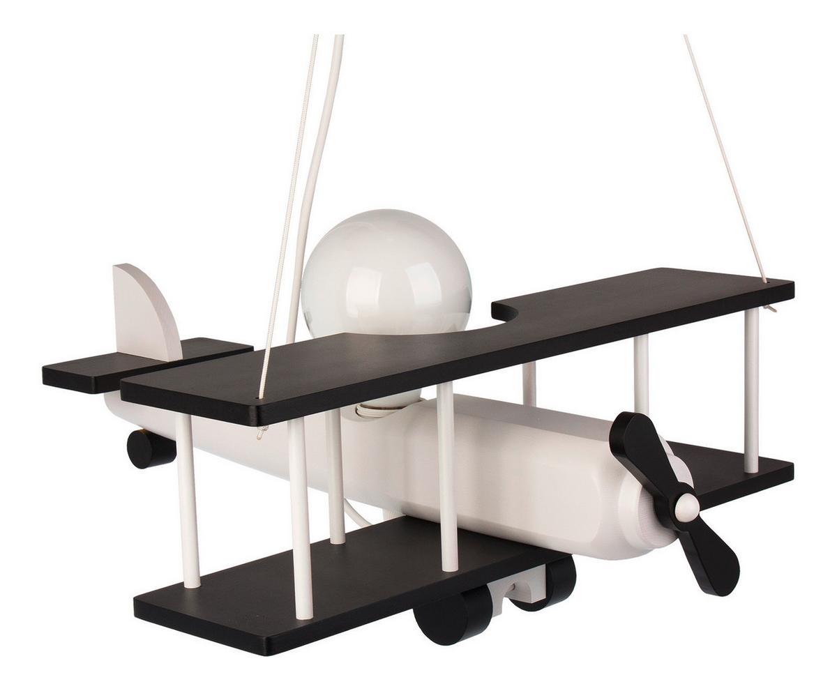 Kinderhängeleuchte Flugzeug H: 75 cm 1-Flammig - Schwarz/Weiß, KONVENTIONELL, Holz (42/45/75cm)