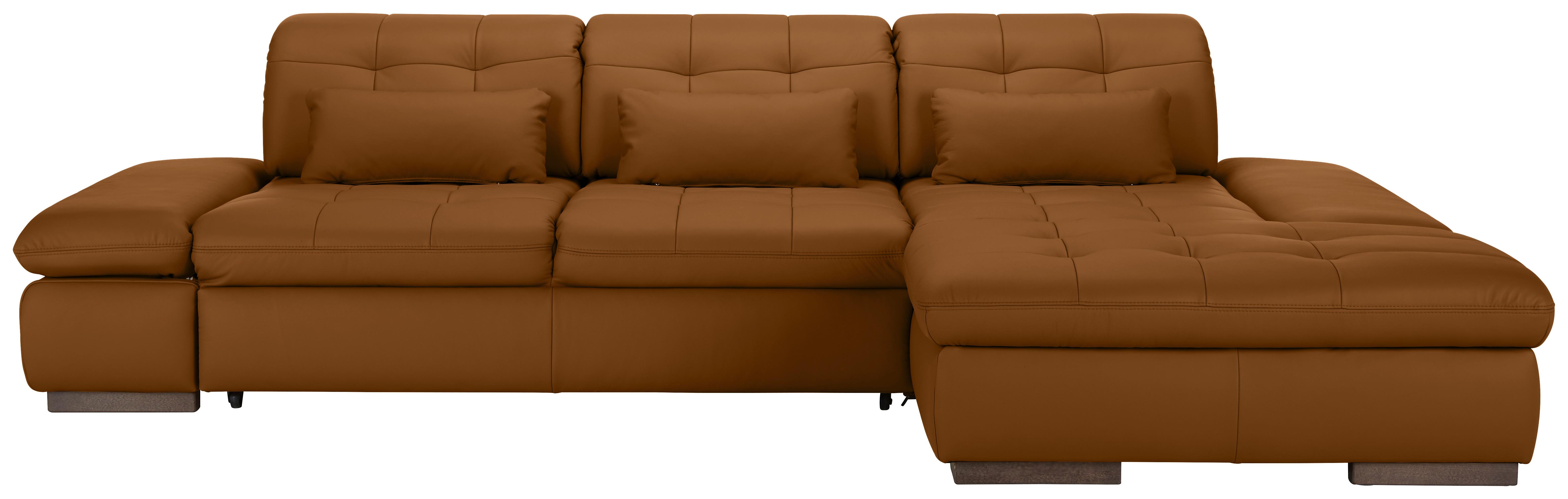 Rohová sedačka SANFINO, pravá, tmavooranžová pravá koža - tmavooranžová/chrómová, Konventionell, kov/koža (305/79-96/199cm) - Premium Living