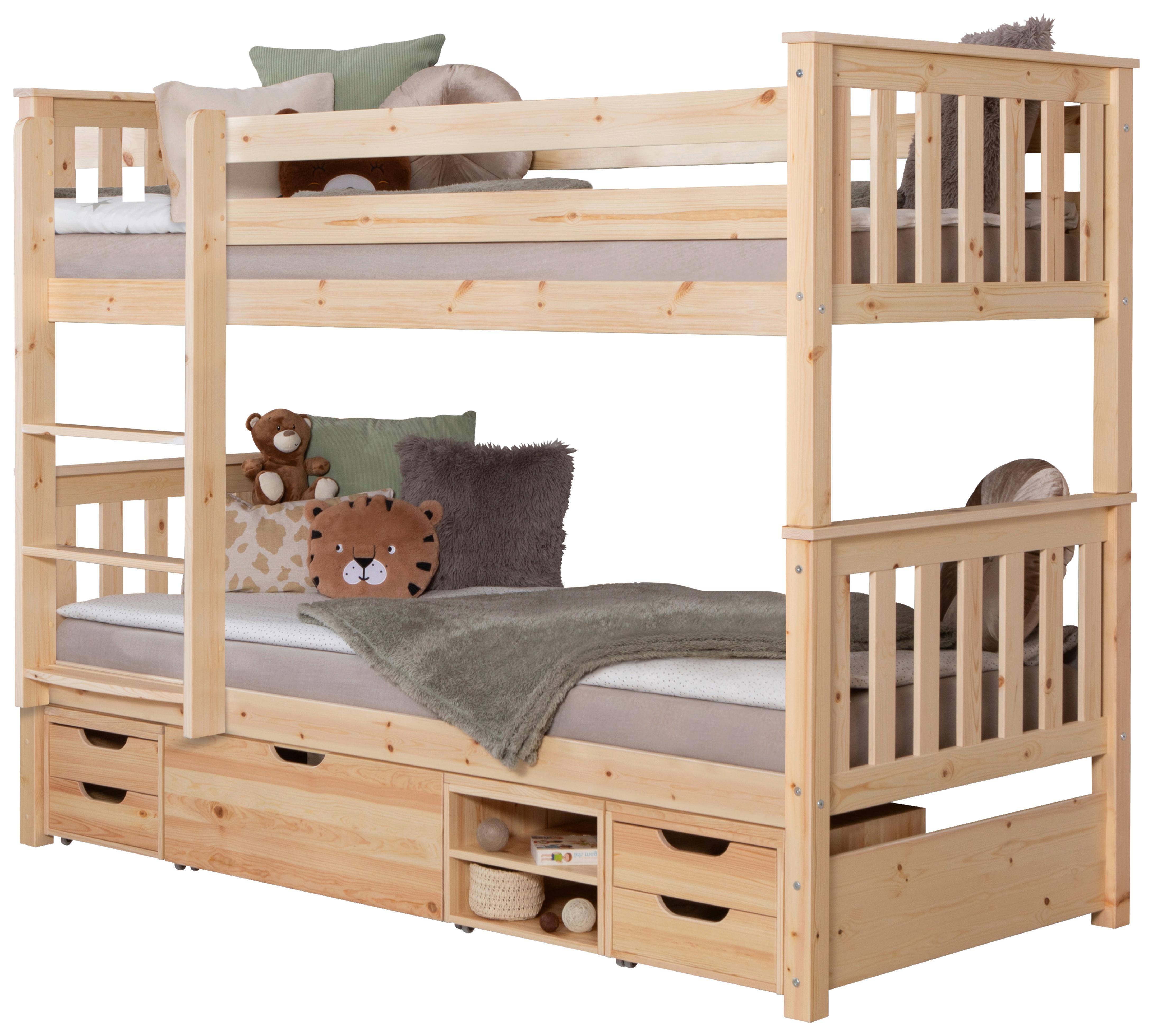 Etagenbett Sammy Kiefer Massiv 90 Cm M. Bettkasten + Leiter - Naturfarben, MODERN, Holz (90/200cm) - MID.YOU