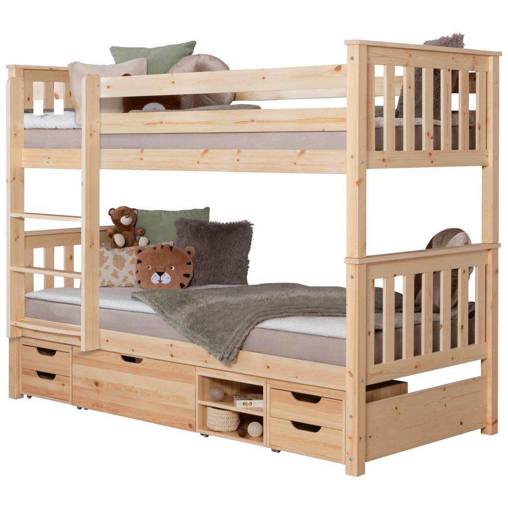 Etagenbett Sammy Kiefer massiv 90 cm m. Bettkasten + Leiter