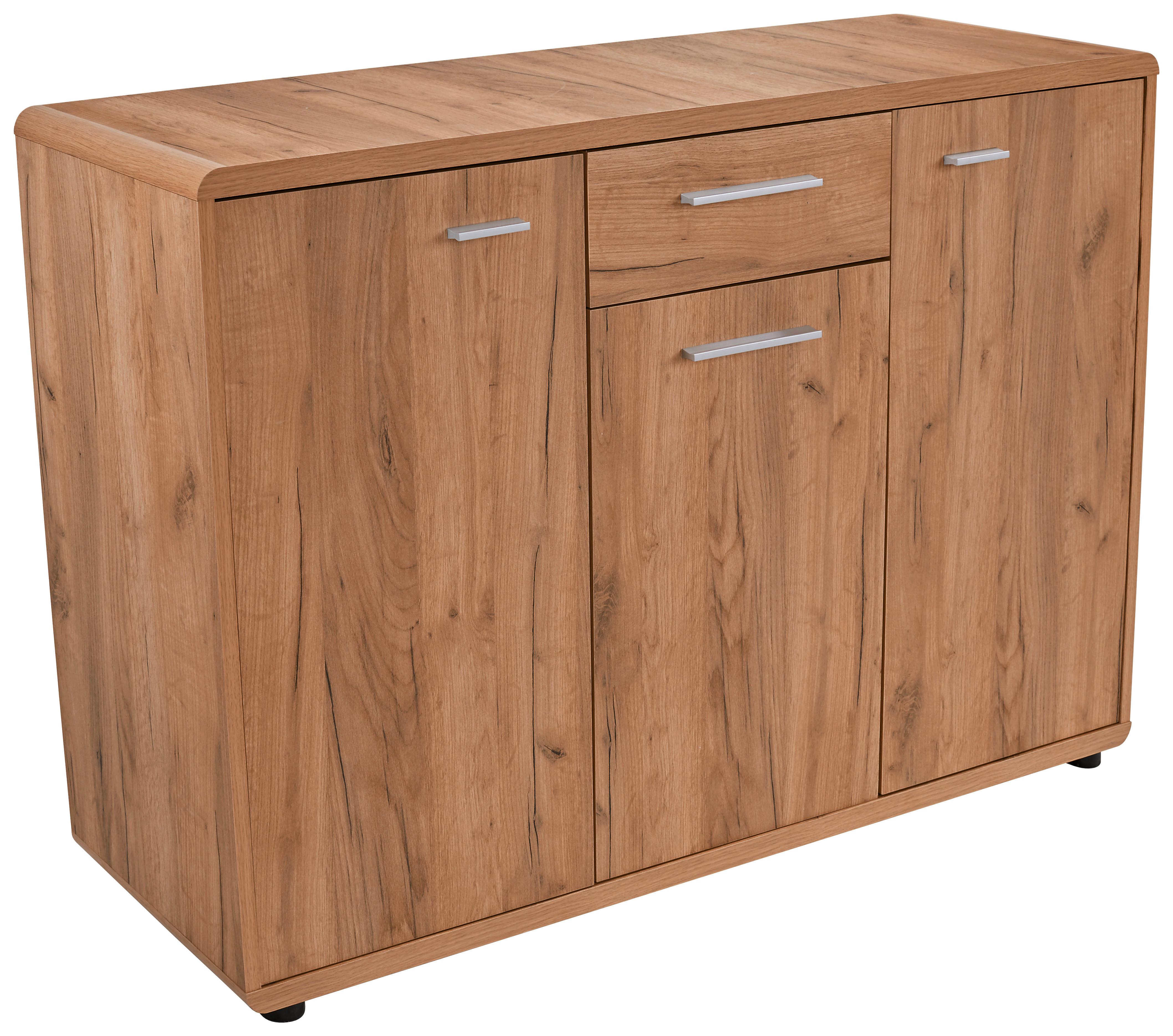 Kommode mit Türdämpfer B 132cm Fontana, Kraft Eiche Dekor - Eichefarben/Schwarz, MODERN, Holzwerkstoff (132/87/40cm)