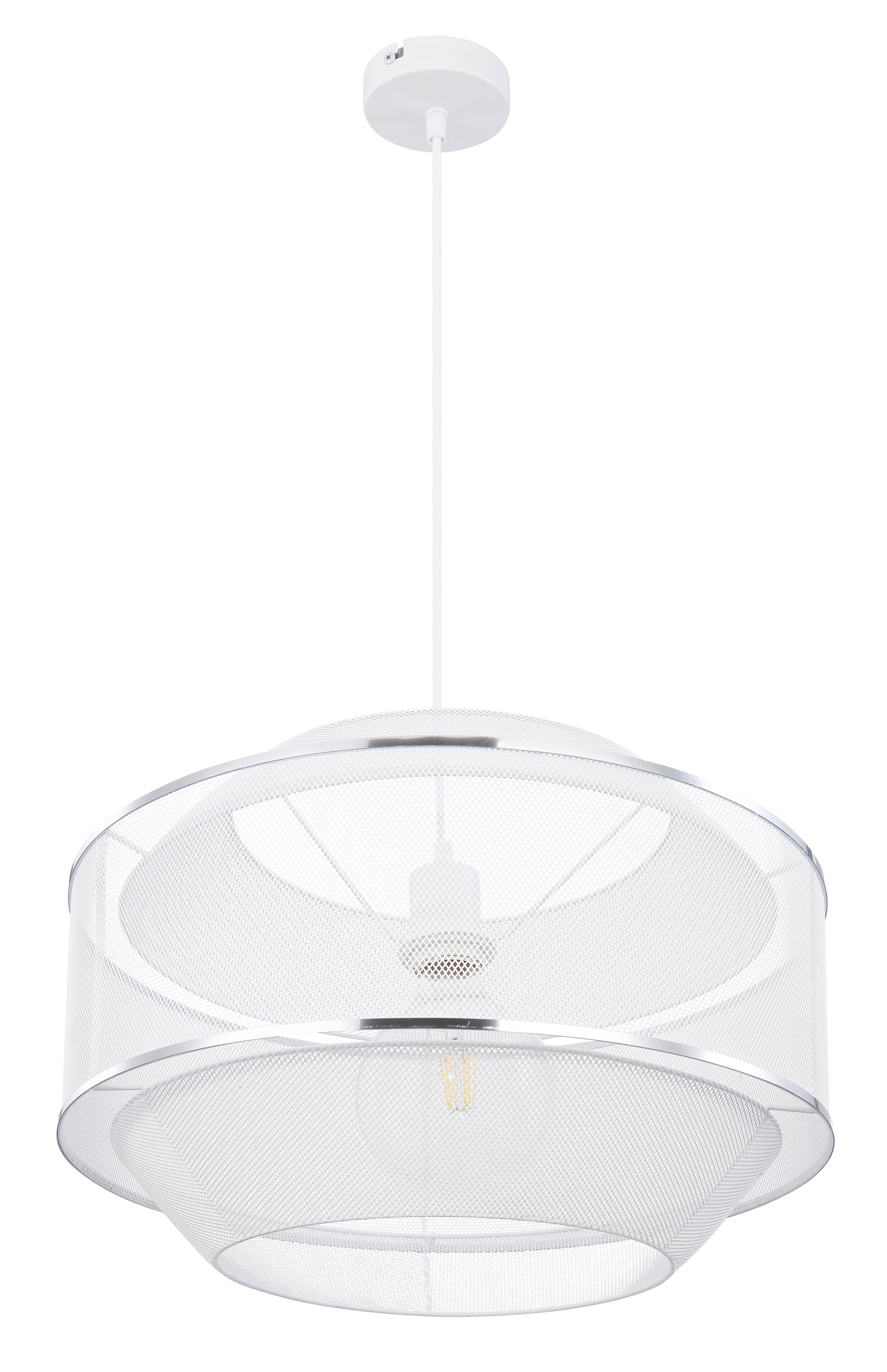 Hängeleuchte H: 150 cm 1-Flammig, Weiß/Chromfarben - Chromfarben/Weiß, Trend, Metall (45/150/28cm) - Globo