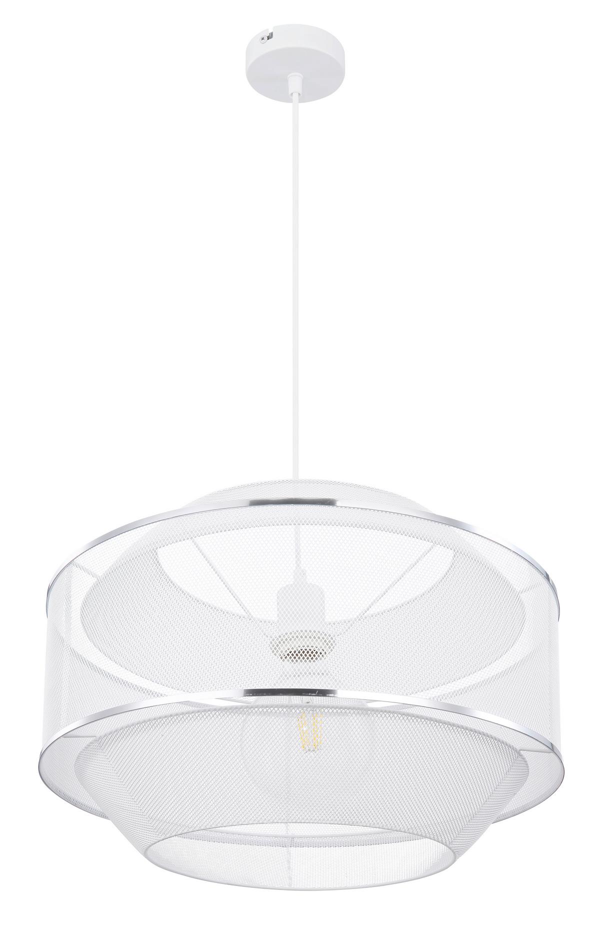 Hängeleuchte H: 150 Cm 1-Flammig, Weiß/chromfarben - Chromfarben/Weiß, Trend, Metall (45/150/28cm) - Globo