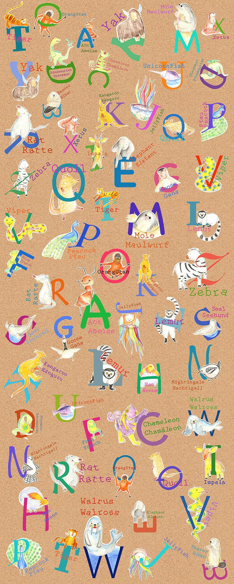 Vliestapete Animals A-Z Panel - Rosa, Basics (100/250cm) - Komar
