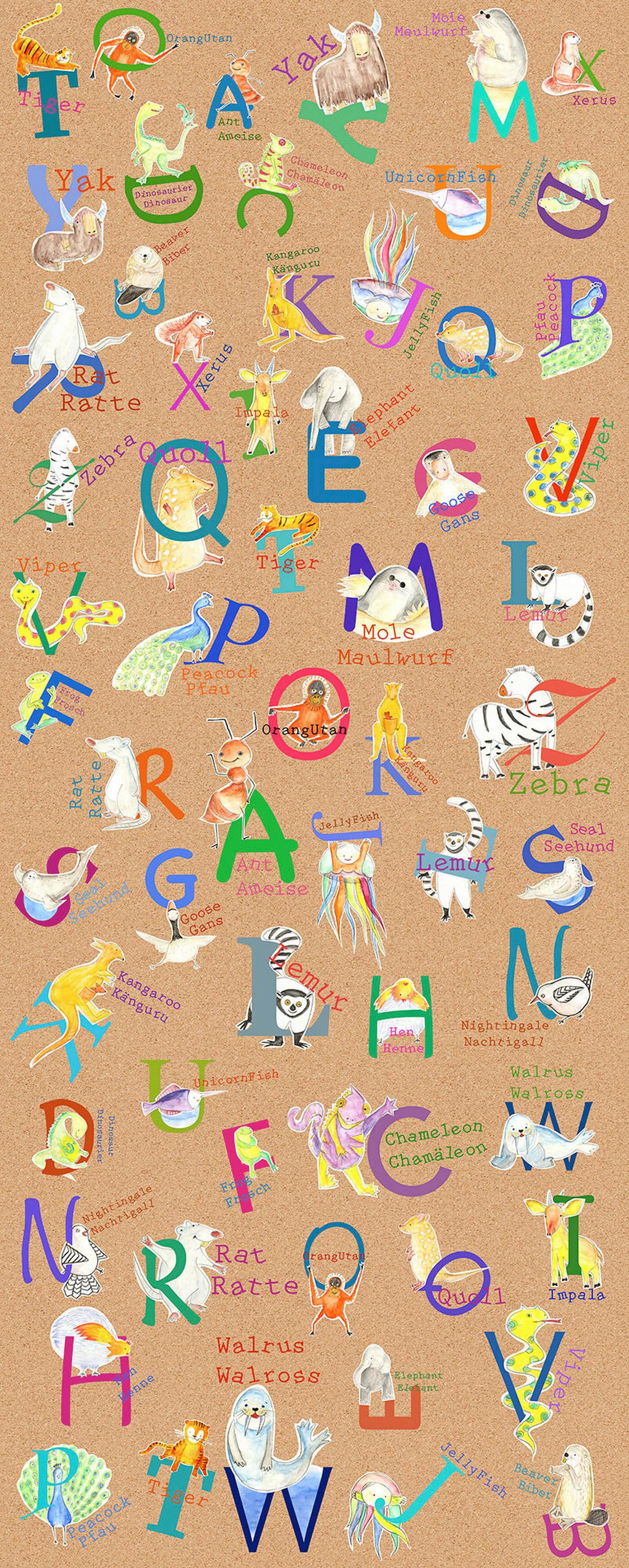 Vliestapete Animals A-Z Panel - Rosa, Basics (100/250cm) - Komar