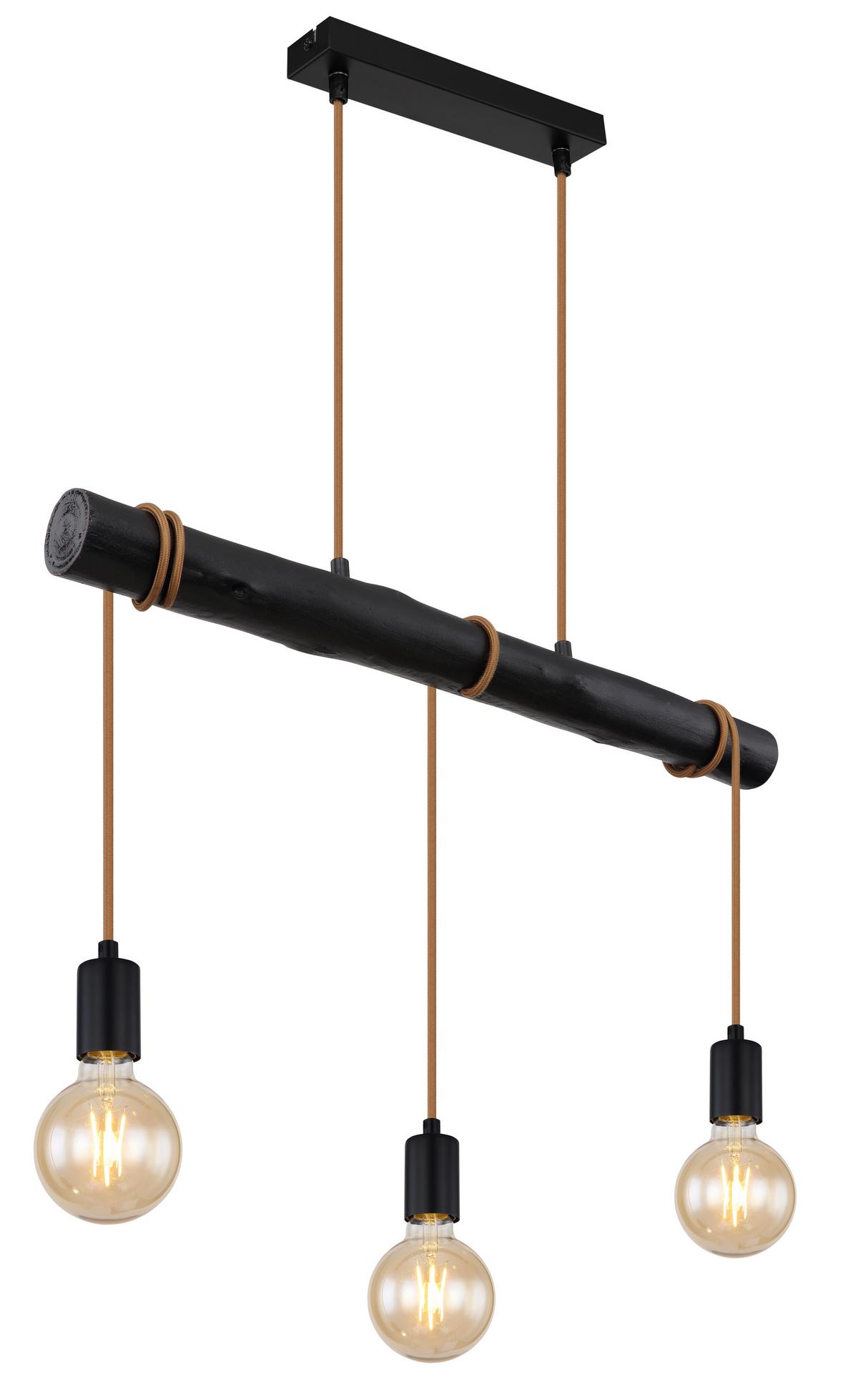 Hängeleuchte H: 120 cm 3-Flammig - Schwarz, Design, Holz/Metall (60/5/120cm) - Globo