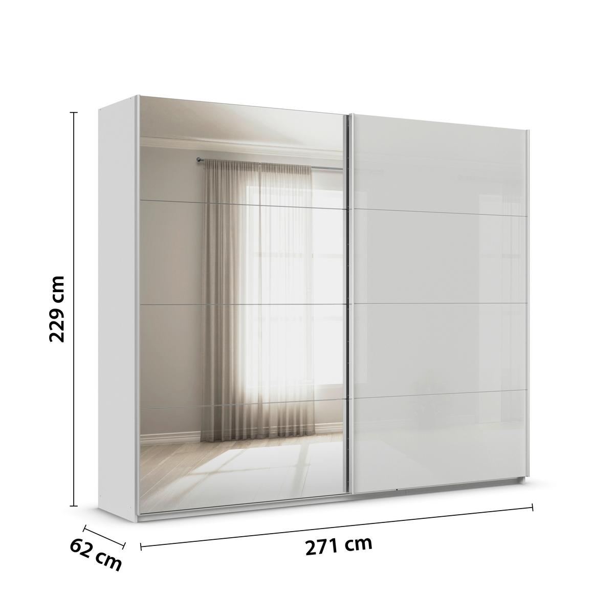 Schwebetürenschrank Mit Spiegel B: 271cm Feldkirch - Grau Hochglanz/Silberfarben, MODERN, Glas/Holzwerkstoff (271/229/62cm)