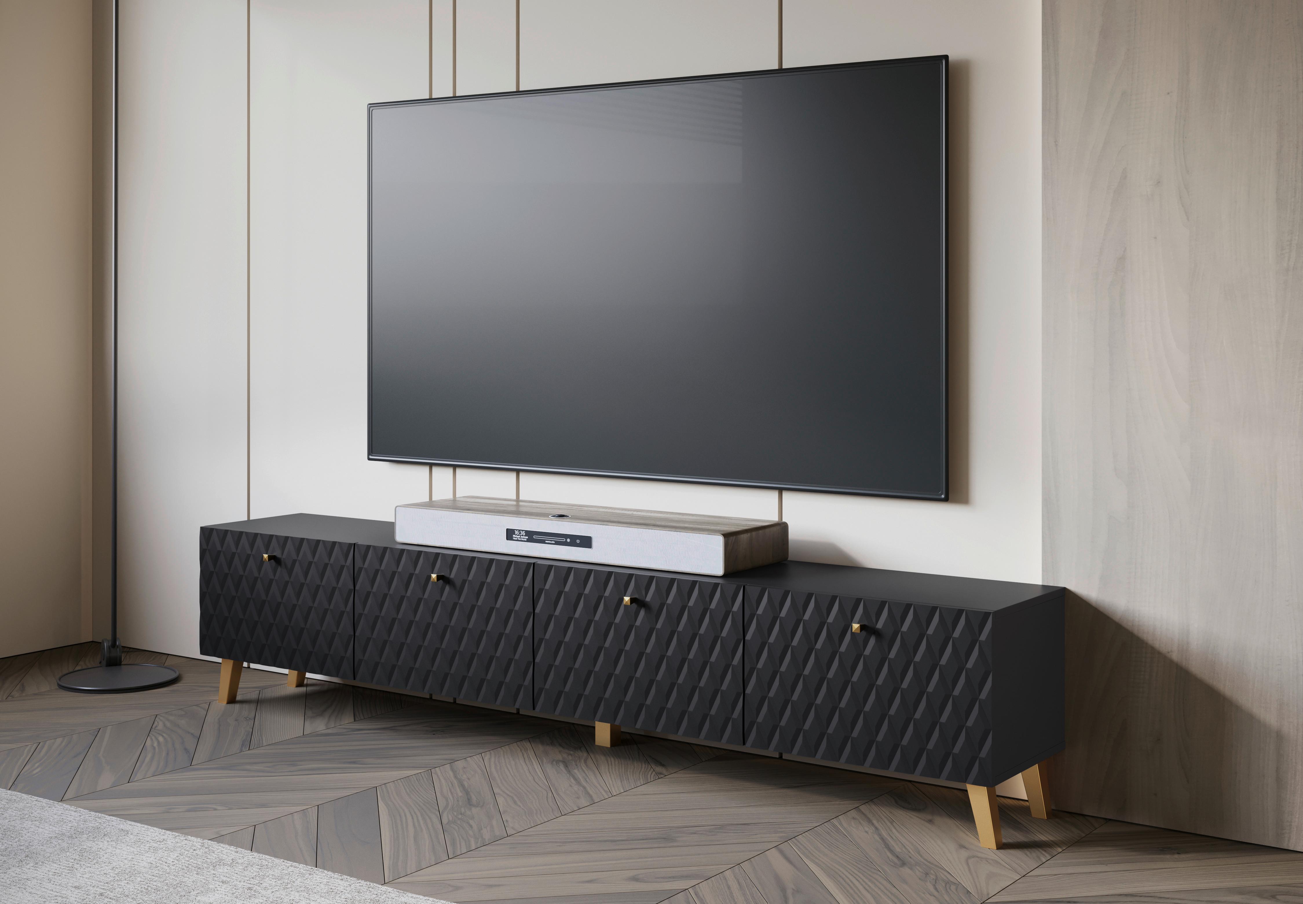 Lowboard Phuket Schwarz B: 190 Cm - Goldfarben/Schwarz, Trend, Holzwerkstoff (190/40/32cm) - Livetastic