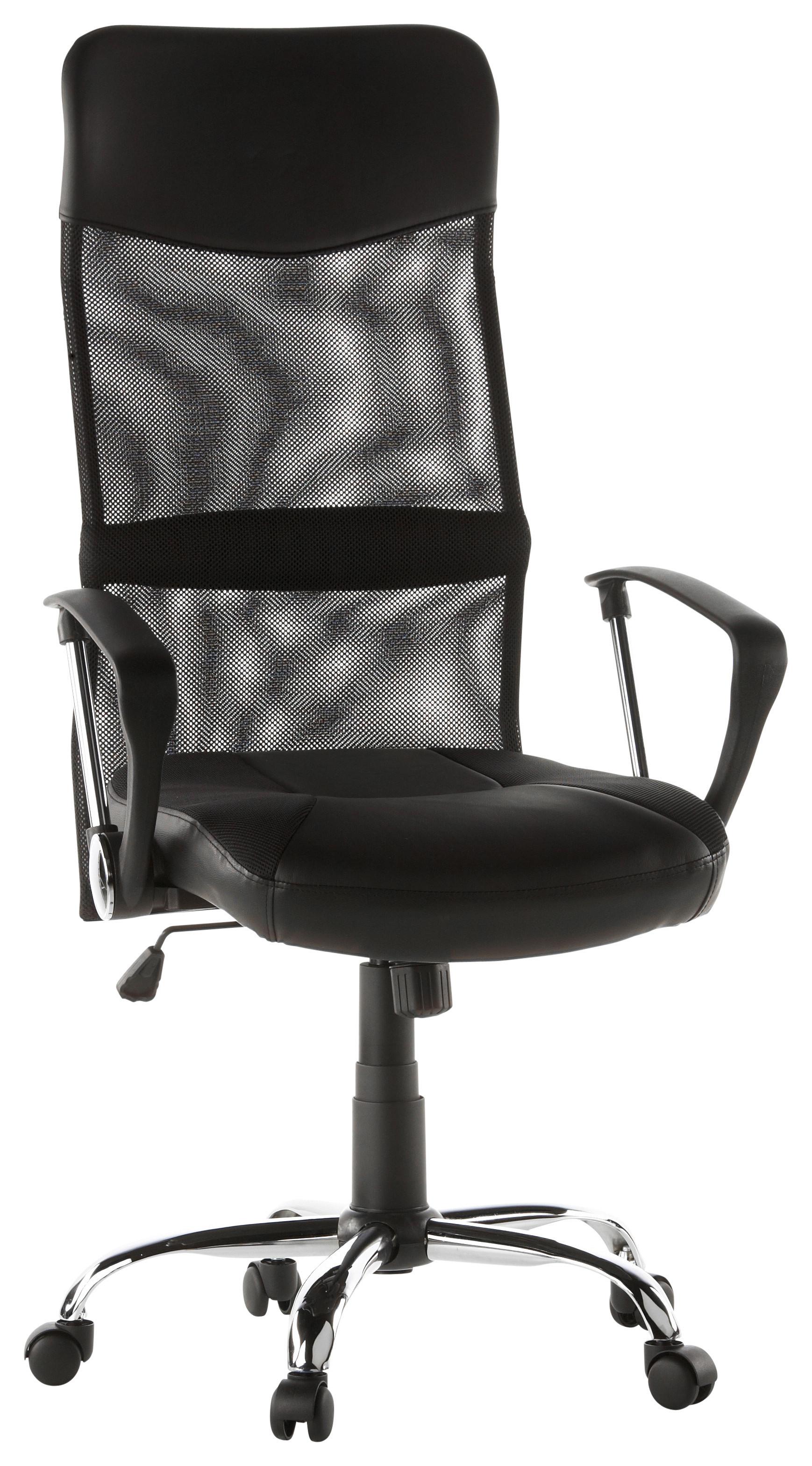 Bürostuhl Stryka Netz Schwarz mit Armlehnen Bis 100 Kg - Silberfarben/Schwarz, Basics, Kunststoff/Textil (60/122/52cm) - MID.YOU