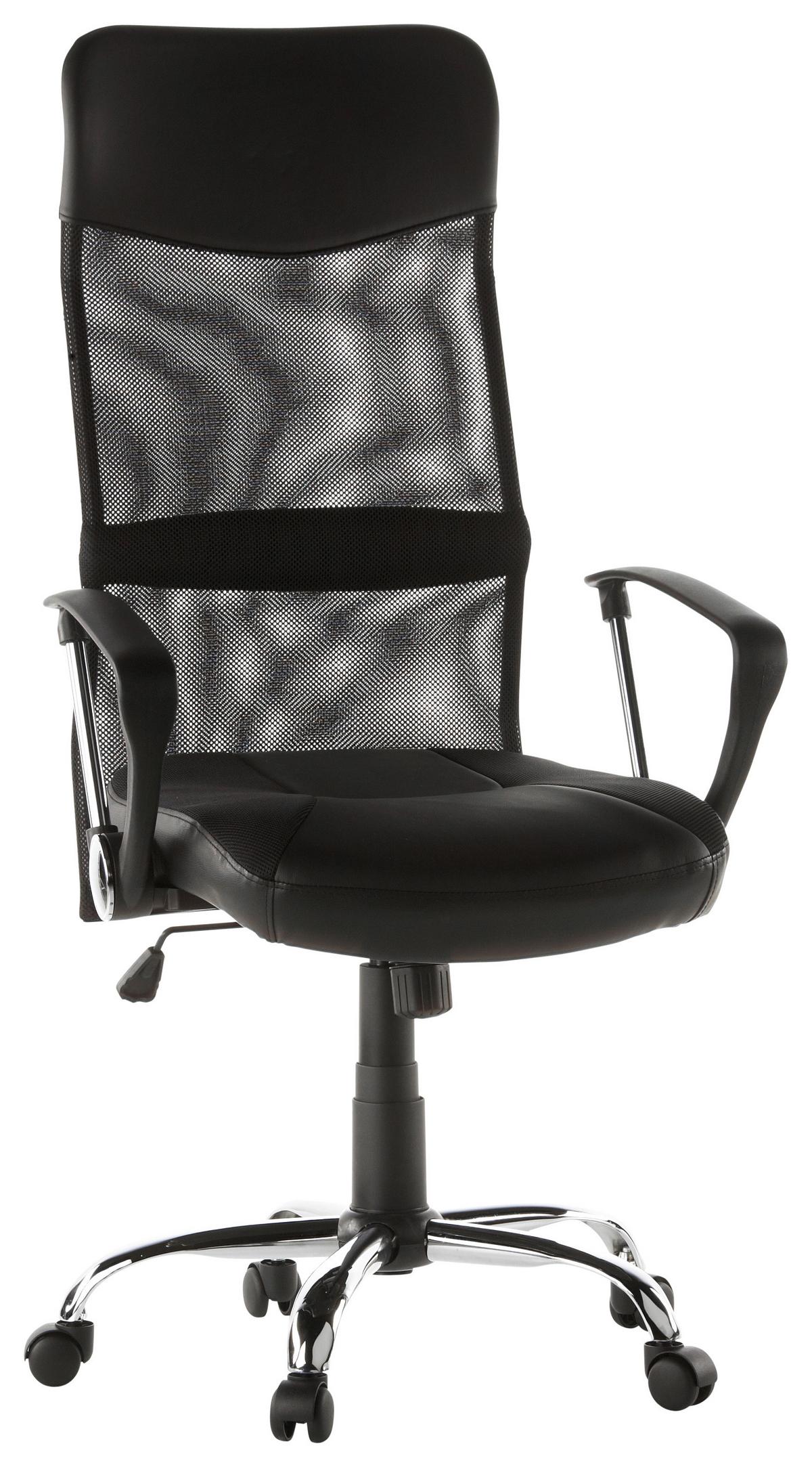 Bürostuhl Stryka Netz Schwarz Mit Armlehnen Bis 100 Kg - Silberfarben/Schwarz, Basics, Kunststoff/Textil (60/122/52cm) - MID.YOU