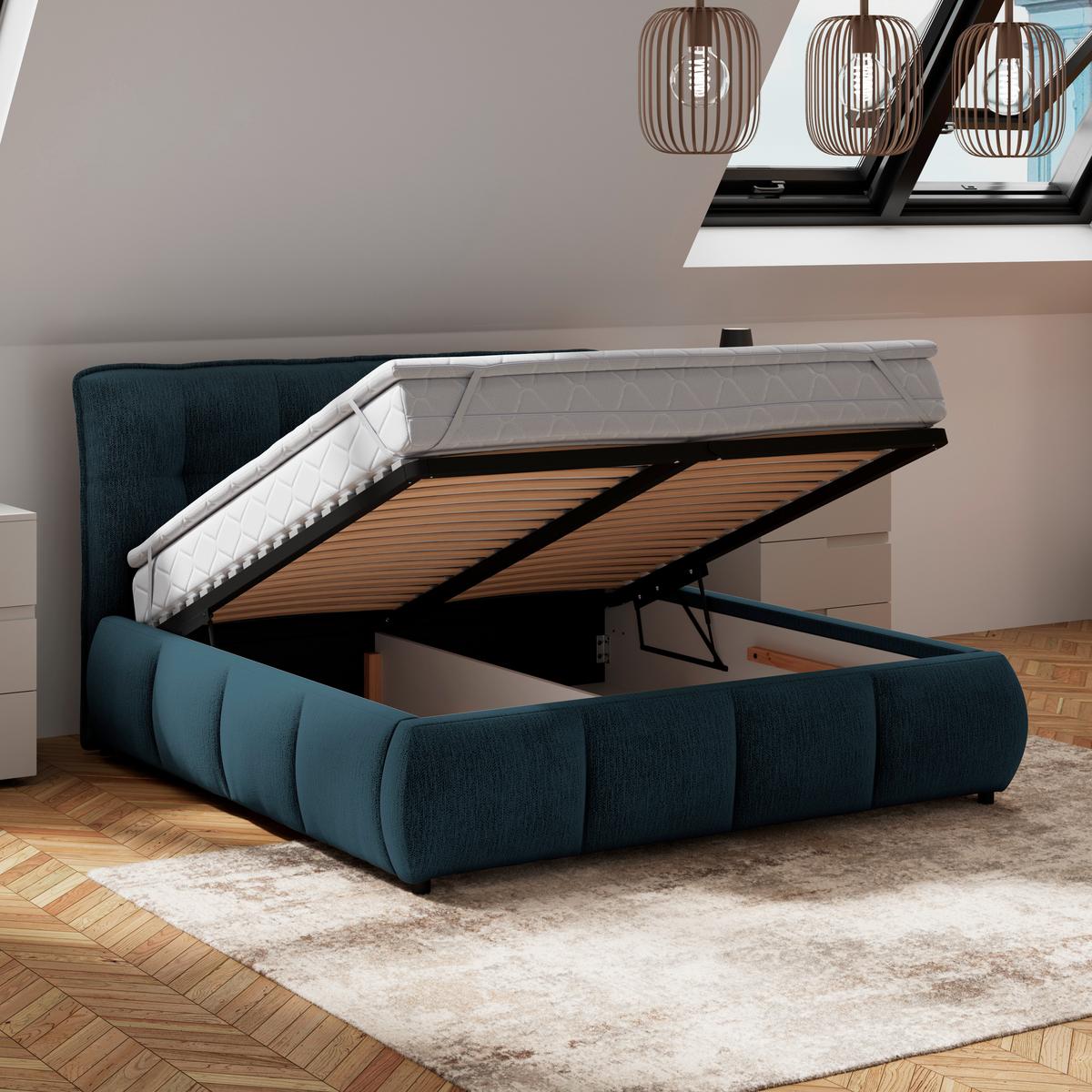 Polsterbett LIMO Dunkelblau 140x200 cm - Schwarz/Dunkelblau, KONVENTIONELL, Holz/Holzwerkstoff (140/200cm) - James Wood