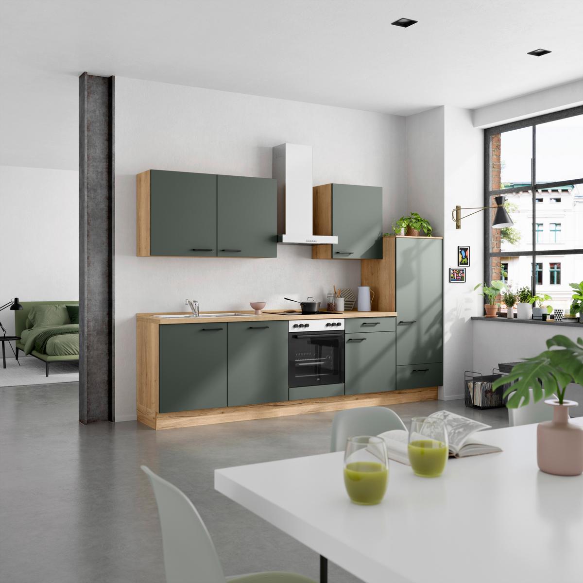 Küchenleerblock Easytouch Low-Line, L10 Rechts - Dunkelgrün/Eichefarben, MODERN, Holzwerkstoff (300cm) - Nobilia