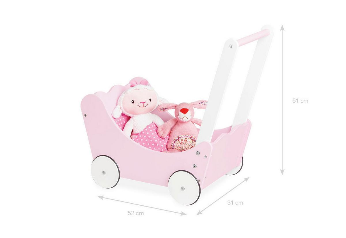 PUPPENWAGEN JASMIN 4-TLG. - Hellrosa/Weiß, Basics, Holzwerkstoff (31/51/52cm) - Pinolino