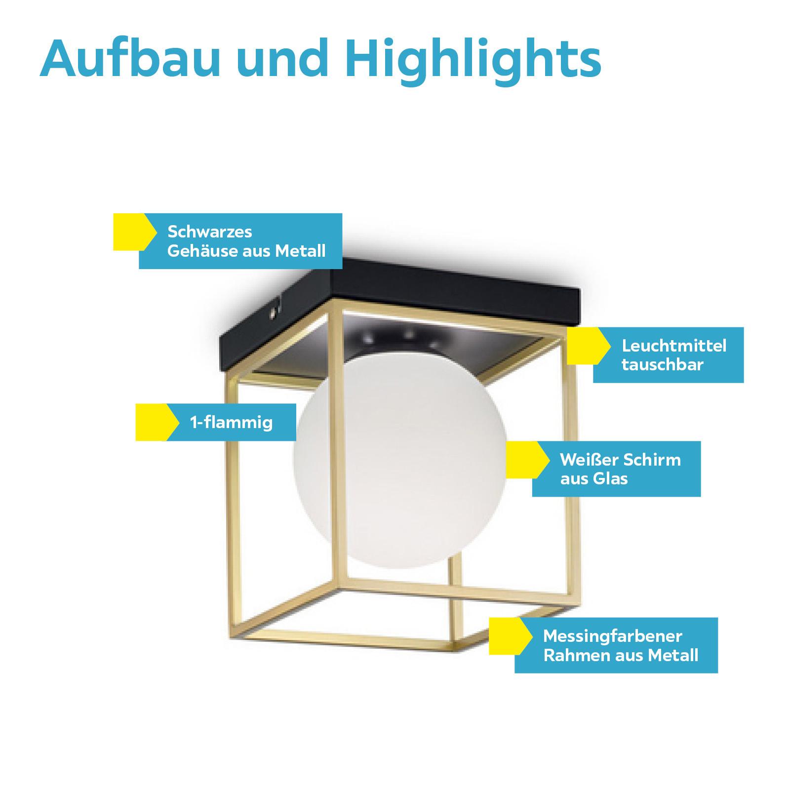 Deckenleuchte Lingotto L: 18,5 cm 1-Flammig Quadratisch - Messingfarben, Design, Glas/Metall (18,5/21,5/18,5cm) - Ideal Lux