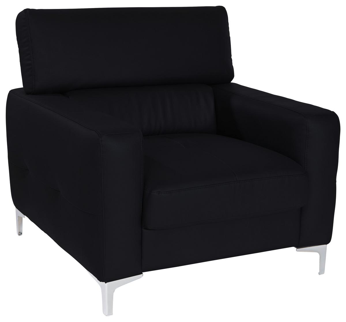 Polstersessel Sammy Schwarz Leder - Chromfarben/Schwarz, Design, Leder (99/78-92/106cm) - Livetastic