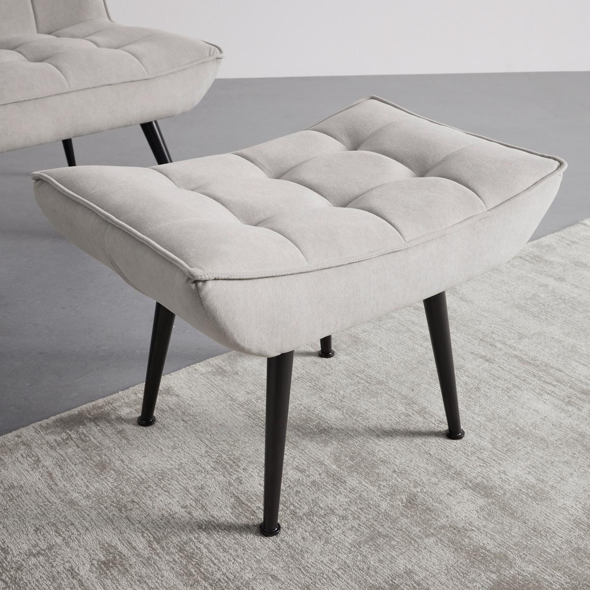 Čalúnené kreslo s podnožkou TOMA, svetlosivé - čierna/svetlosivá, Modern, kov/drevo (68/95/66cm) - Bessagi Home
