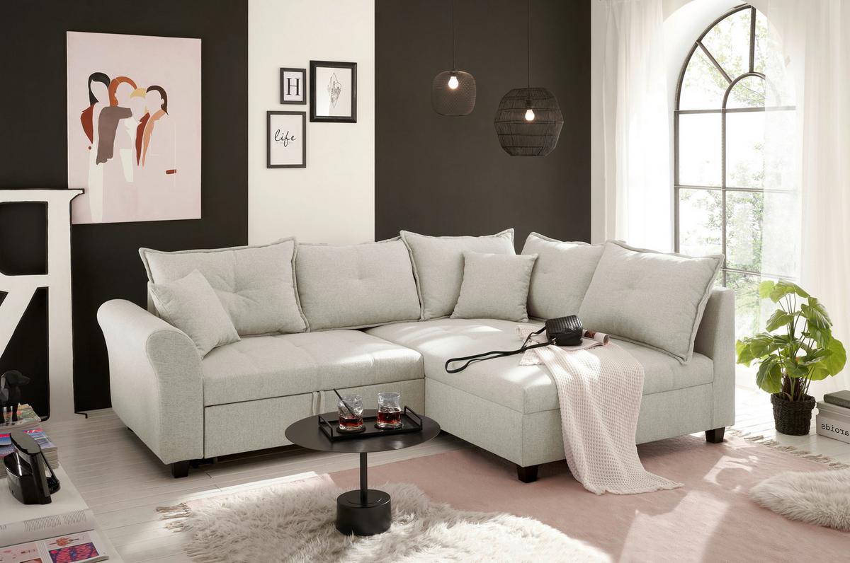 Ecksofa Liz Beige S: 252x175 cm - Beige/Schwarz, MODERN, Textil (252/175cm) - Livetastic