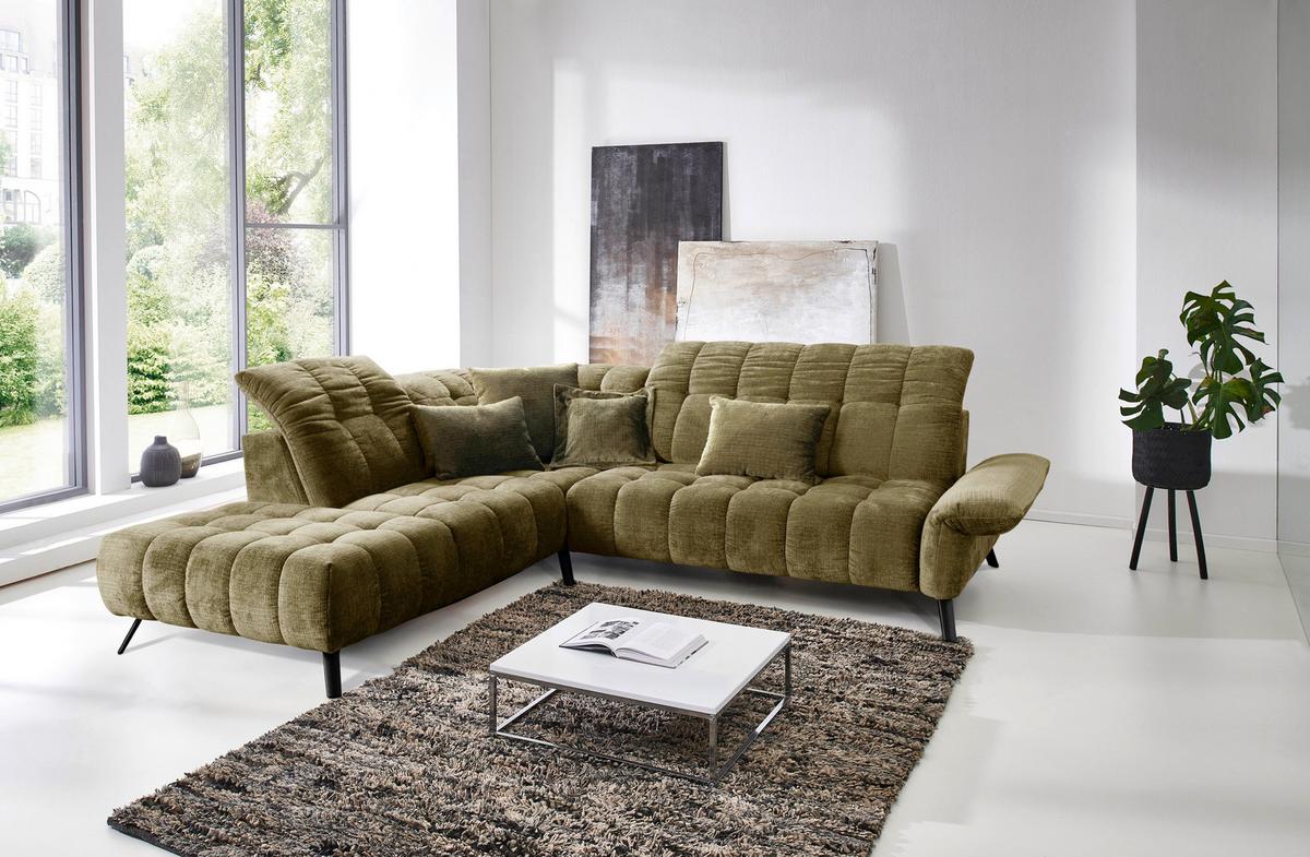 Rohová sedačka NEW YORK, levá, olivově zelený velur - černá/olivově zelená, Moderní, kov/kompozitní dřevo (261/87-104/288cm) - Premium Living