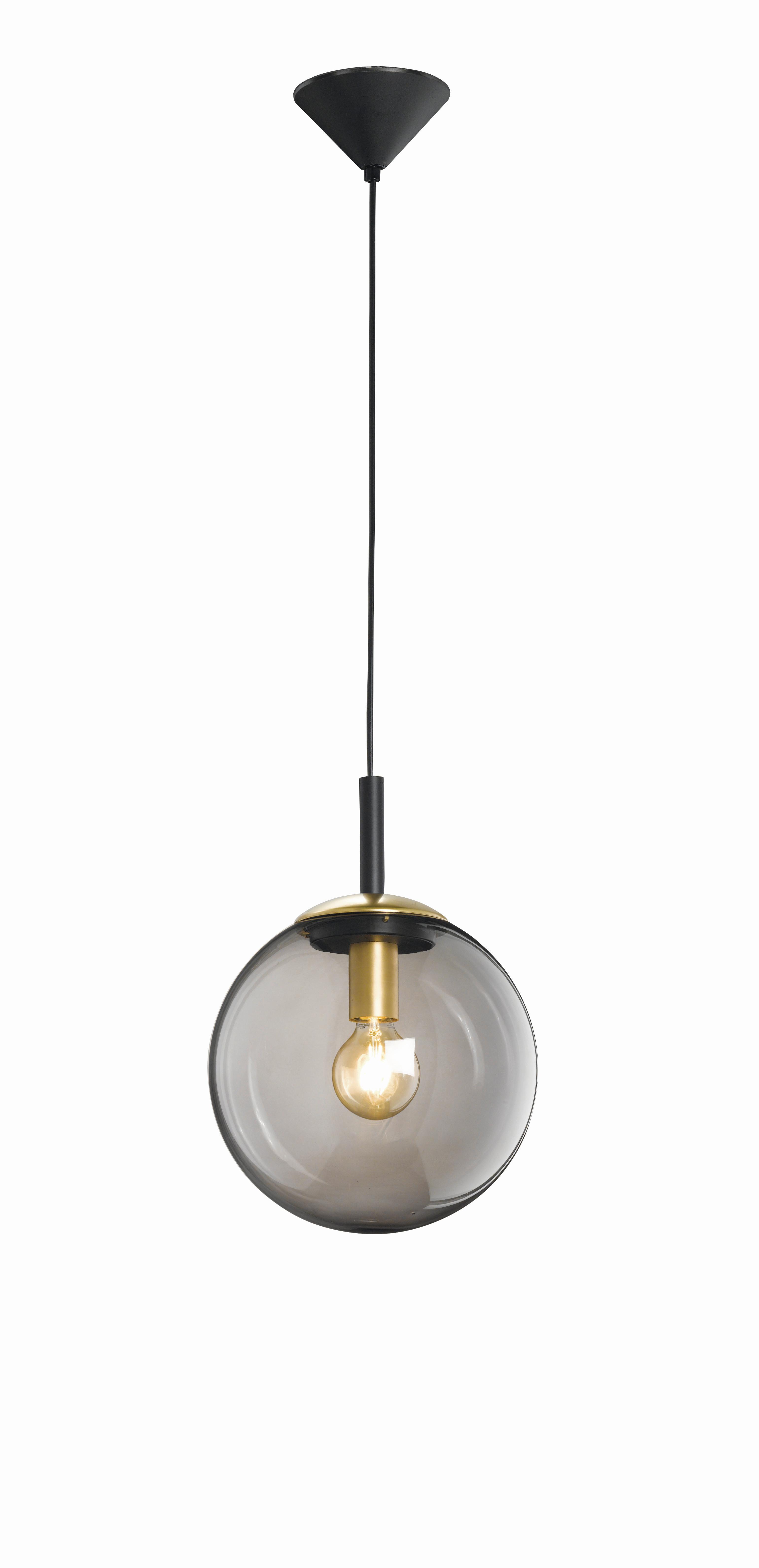 Hängeleuchte Dini H: 140 Cm 1-Flammig, Rauchglas Kugel - Schwarz, Trend, Glas/Kunststoff (25/140cm) - Fischer & Honsel