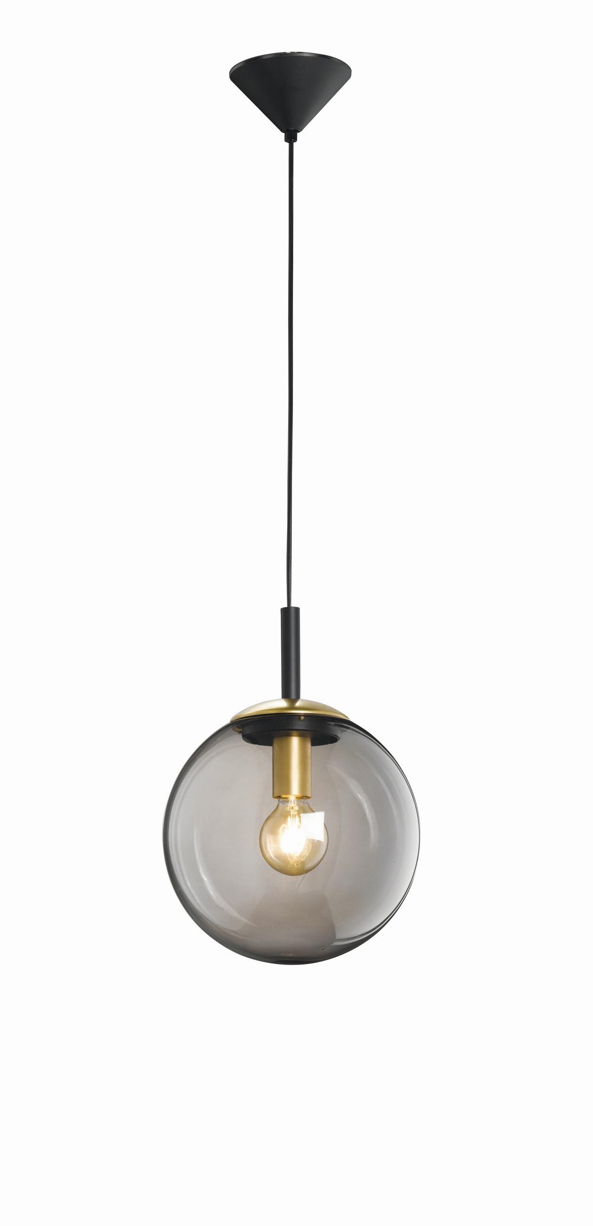 Hängeleuchte Dini H: 140 Cm 1-Flammig, Rauchglas Kugel - Schwarz, Trend, Glas/Kunststoff (25/140cm) - Fischer & Honsel