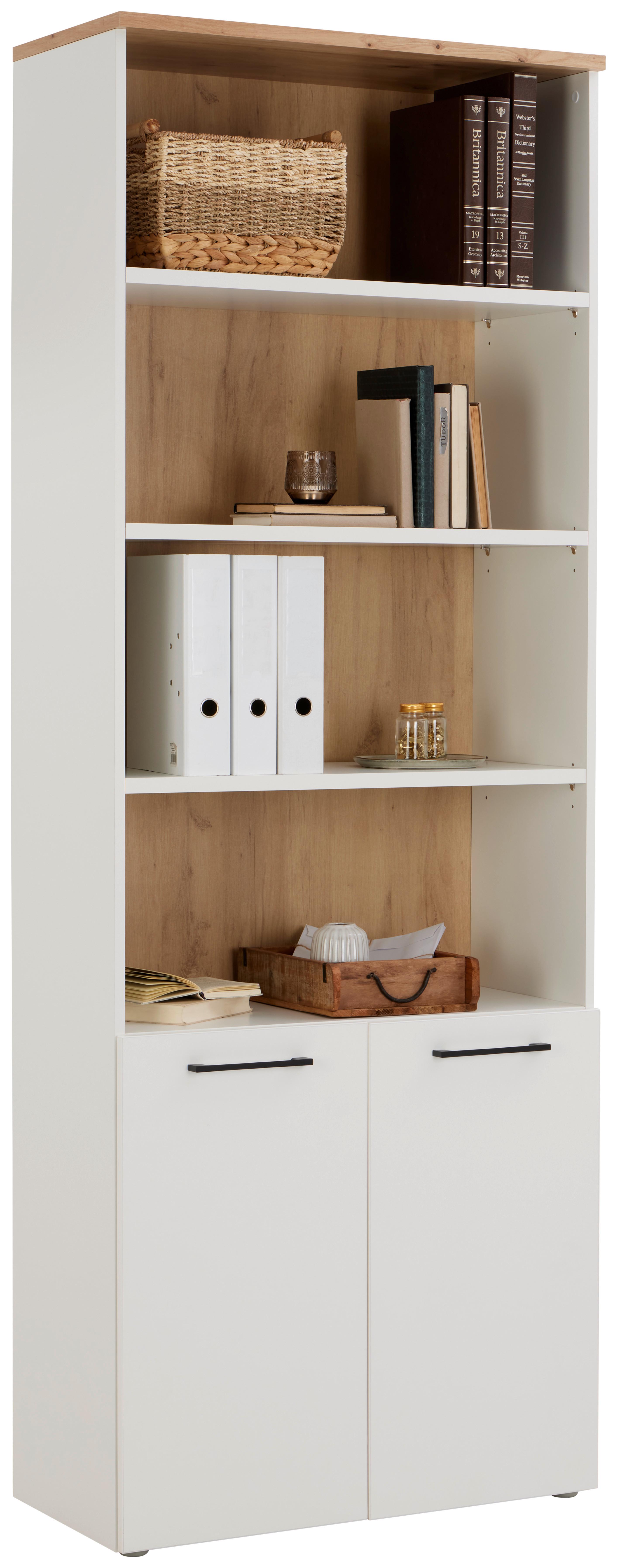 Aktenregal Kontor 3 Eiche Dekor Weiss B: 80 Cm - Eichefarben/Grau, MODERN, Holzwerkstoff (80/220/38cm)