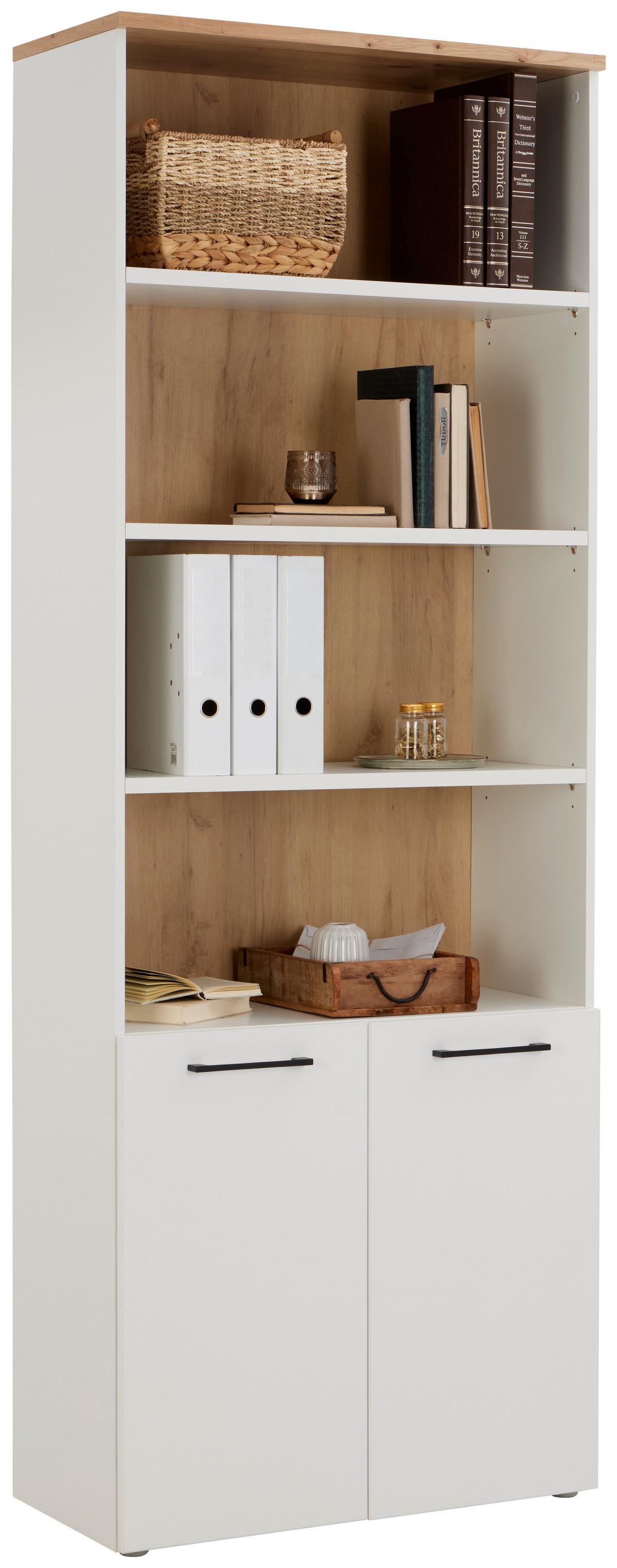 Aktenregal Kontor 3 Eiche Dekor Weiss B: 80 Cm - Eichefarben/Grau, MODERN, Holzwerkstoff (80/220/38cm)