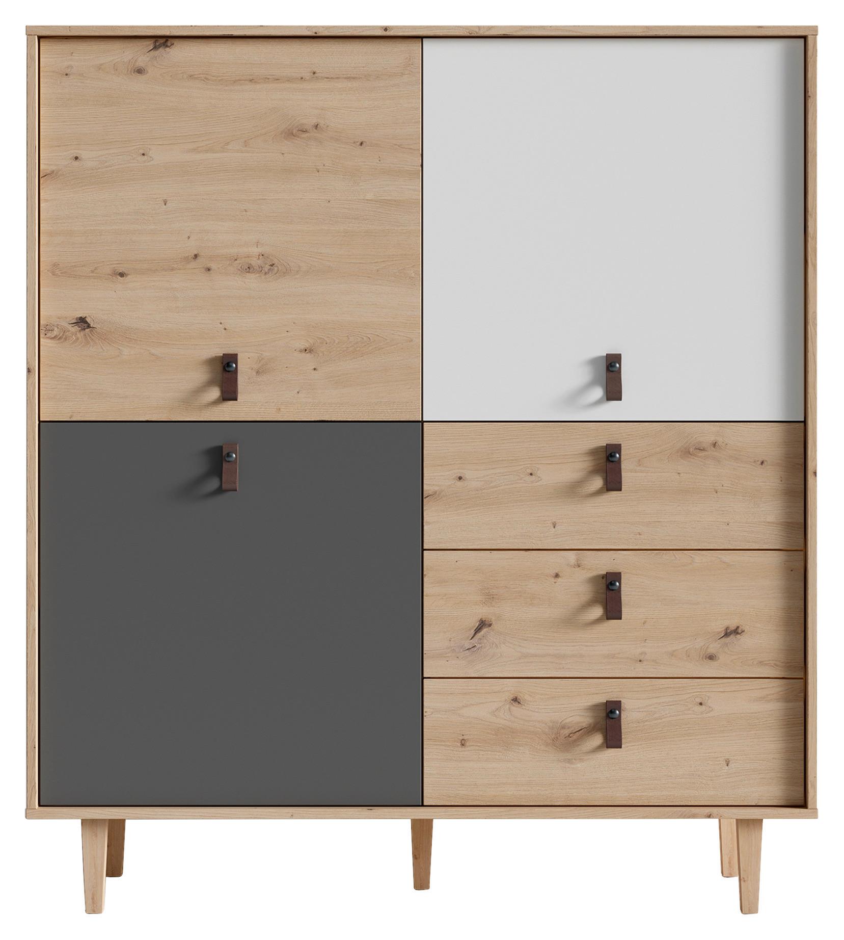 Highboard Bill Eiche Artisan/ Anthrazit/weiß B: 120 Cm - Eichefarben/Anthrazit, Design, Holzwerkstoff (120/135/36,5cm) - MID.YOU