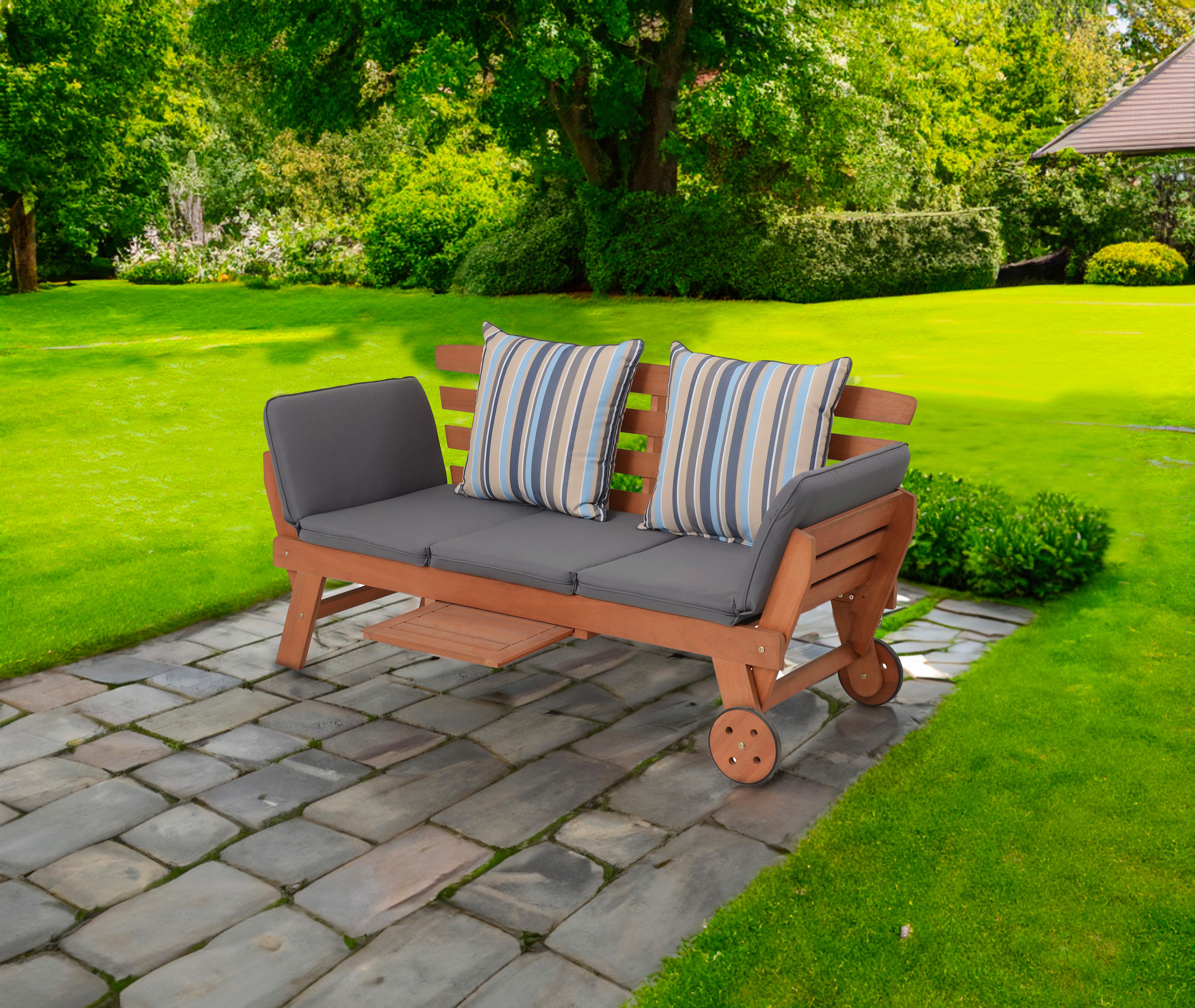 Gartenbank Eukalyptusholz 2-Sitzer Rincon mit Kissen - Braun/Grau, Basics, Holz/Textil (190/77,5/68cm) - Gardenson