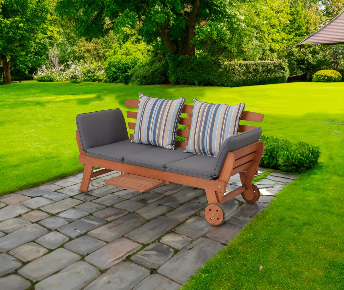 Gartenbank Eukalyptusholz 2-Sitzer Rincon Mit Kissen - Braun/Grau, Basics, Holz/Textil (190/77,5/68cm) - Gardenson