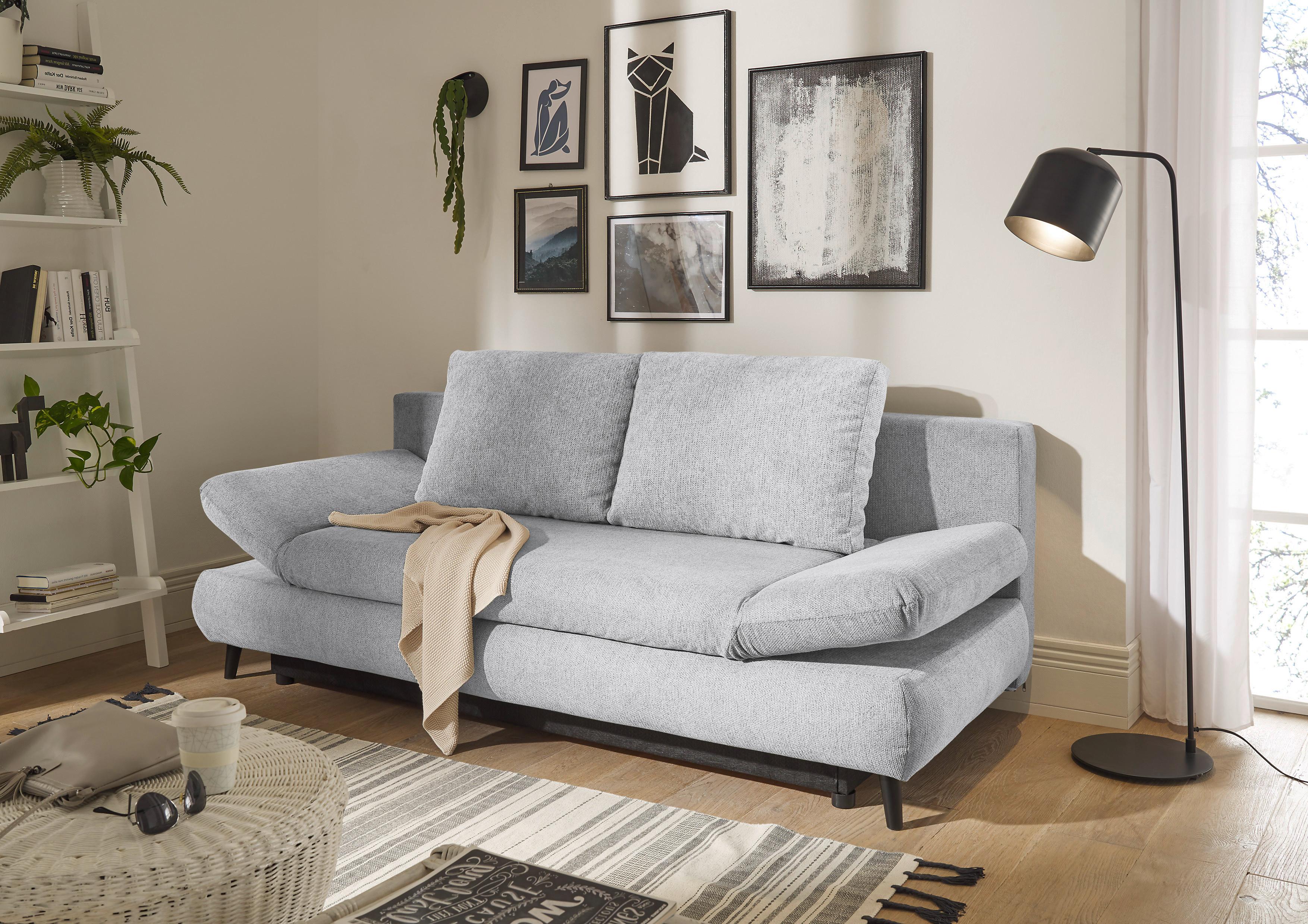 Schlafsofa Sunny 3dl Hellgrau B: 212 Cm - Hellgrau/Schwarz, KONVENTIONELL, Holzwerkstoff/Textil (212/88/101cm) - MID.YOU