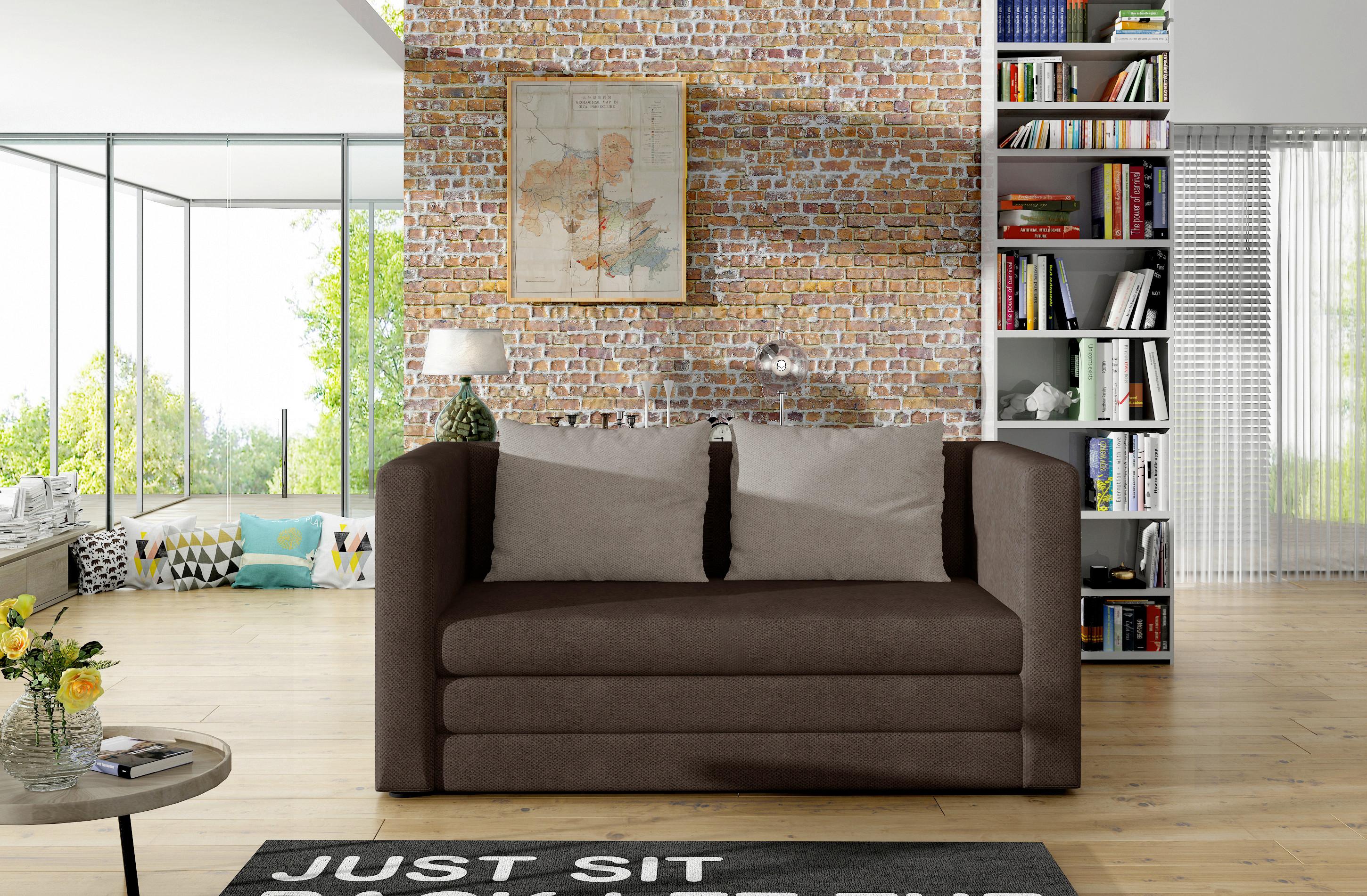 Schlafsofa Neva Braun, Beige, B: 132 cm - Beige/Schwarz, Design, Textil (132/62/70cm) - MID.YOU